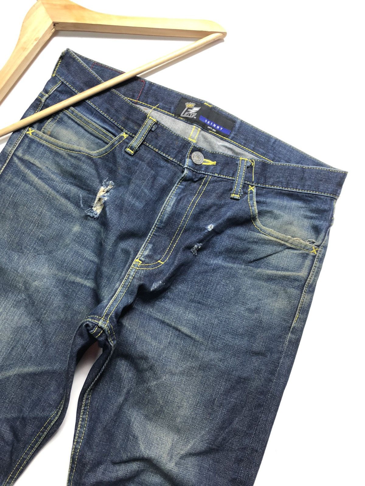 Fat Tokyo × Japanese Brand THE FATYO DEXTER SKINNY DISTRESSED BLUE DENIM Size US 33 - 6 Thumbnail