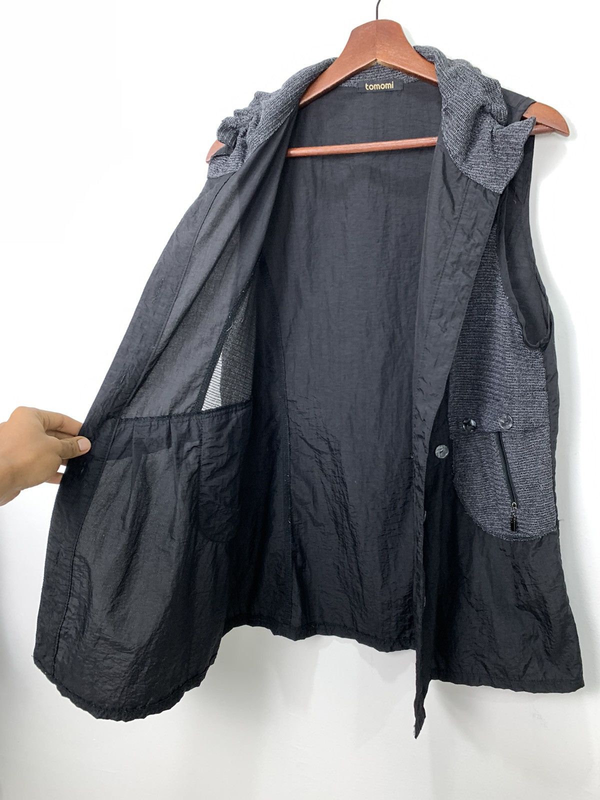 All Blacks × Japanese Brand TOMOMI Mesh Net Nylon Flare Multipocket Button Vest Jacket Size M / US 6-8 / IT 42-44 - 14 Thumbnail