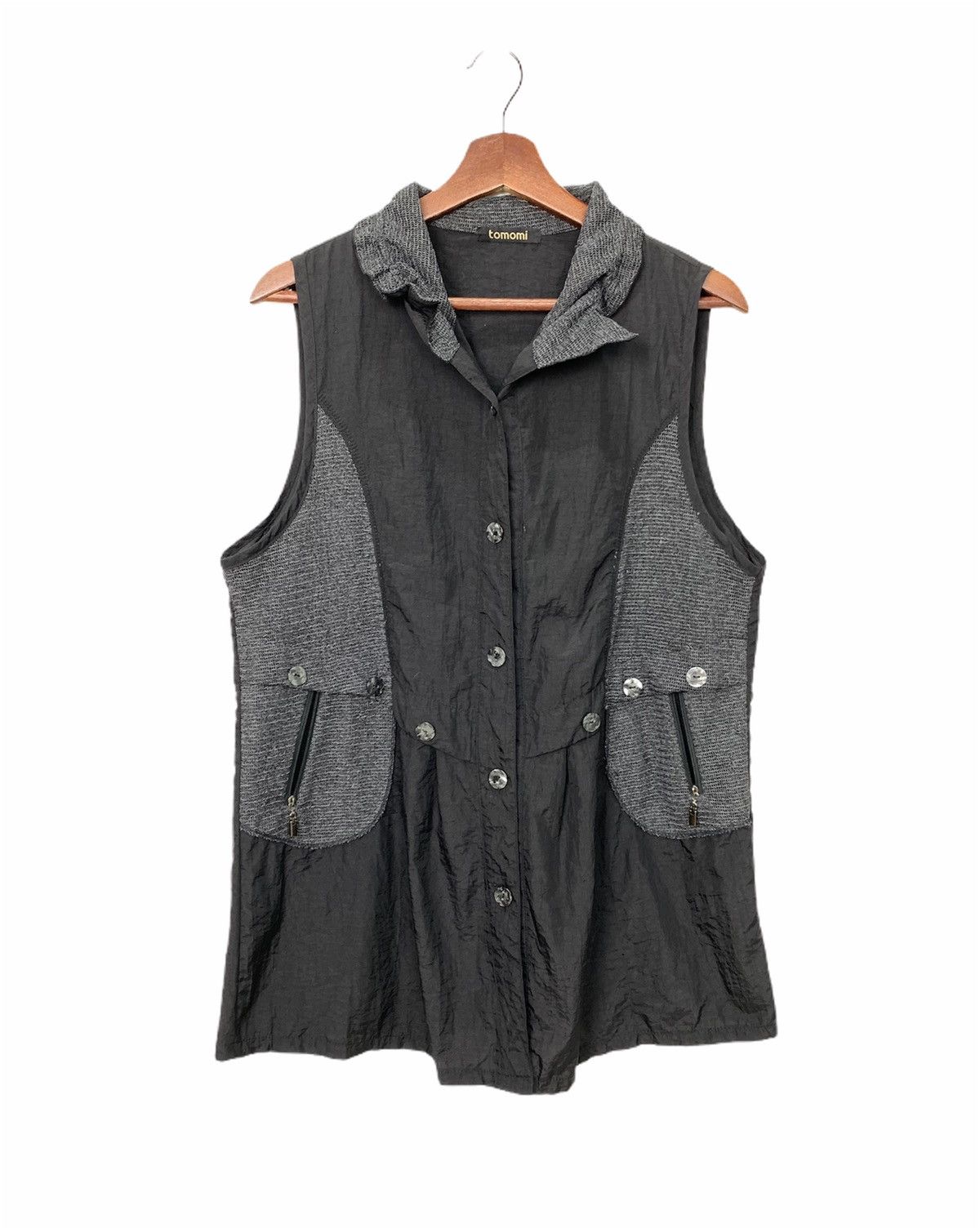 All Blacks × Japanese Brand TOMOMI Mesh Net Nylon Flare Multipocket Button Vest Jacket Size M / US 6-8 / IT 42-44 - 1 Thumbnail