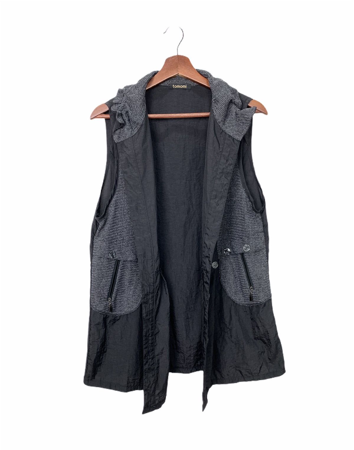 All Blacks × Japanese Brand TOMOMI Mesh Net Nylon Flare Multipocket Button Vest Jacket Size M / US 6-8 / IT 42-44 - 3 Thumbnail