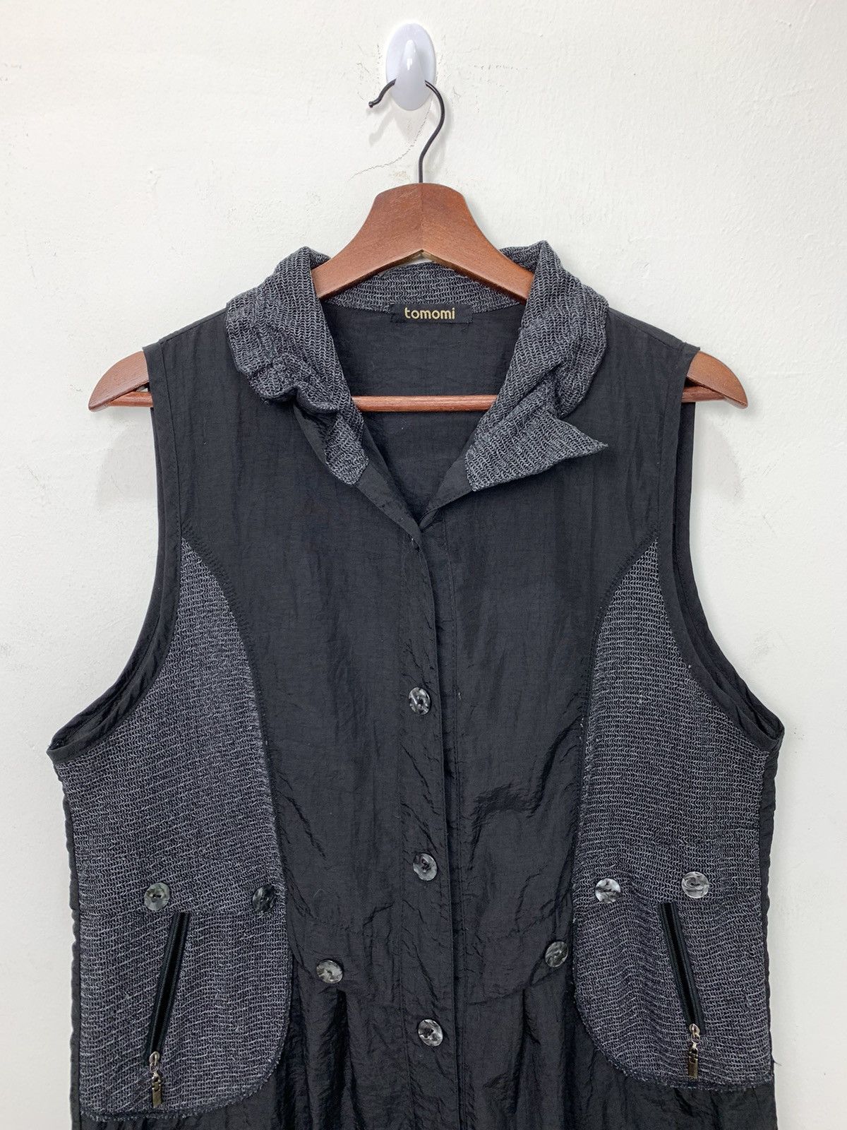 All Blacks × Japanese Brand TOMOMI Mesh Net Nylon Flare Multipocket Button Vest Jacket Size M / US 6-8 / IT 42-44 - 4 Thumbnail