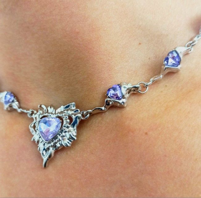 Jewelry Purple Heart Zircon Tassel Chain Necklace Size ONE SIZE - 4 Thumbnail