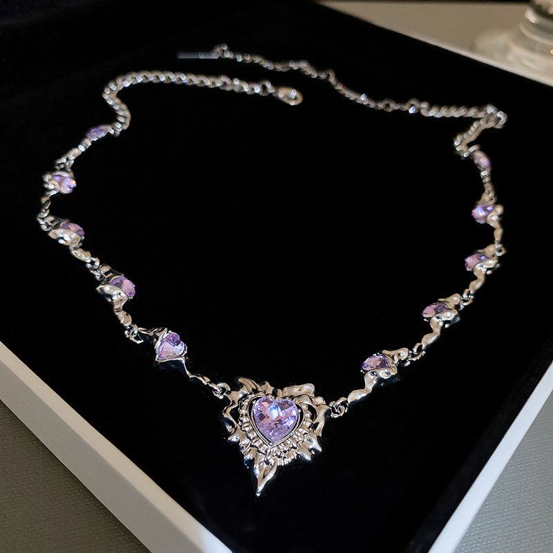 Jewelry Purple Heart Zircon Tassel Chain Necklace Size ONE SIZE - 1 Thumbnail