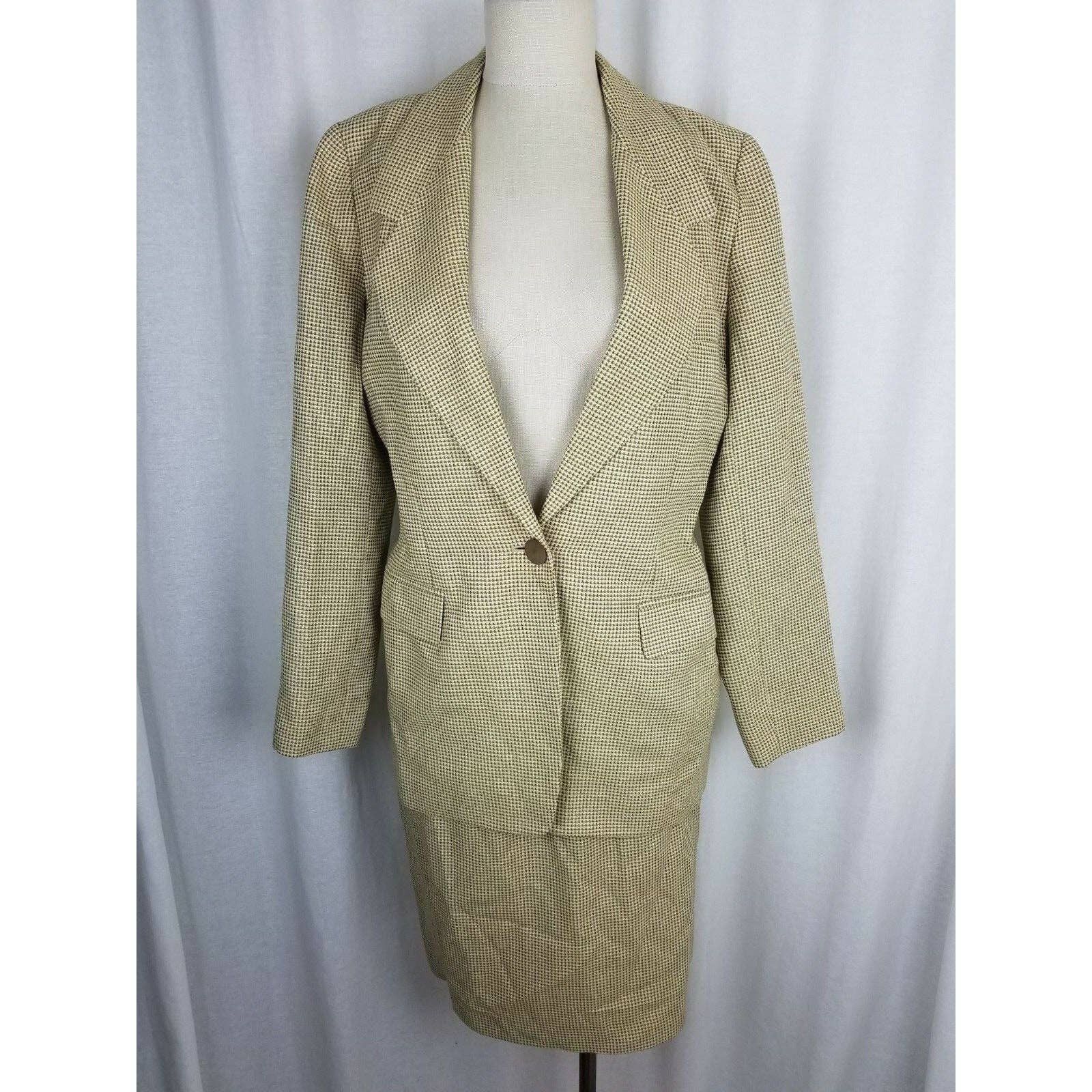Linda Allard Ellen Tracy Silk Wool Checked Blazer Skirt Suit