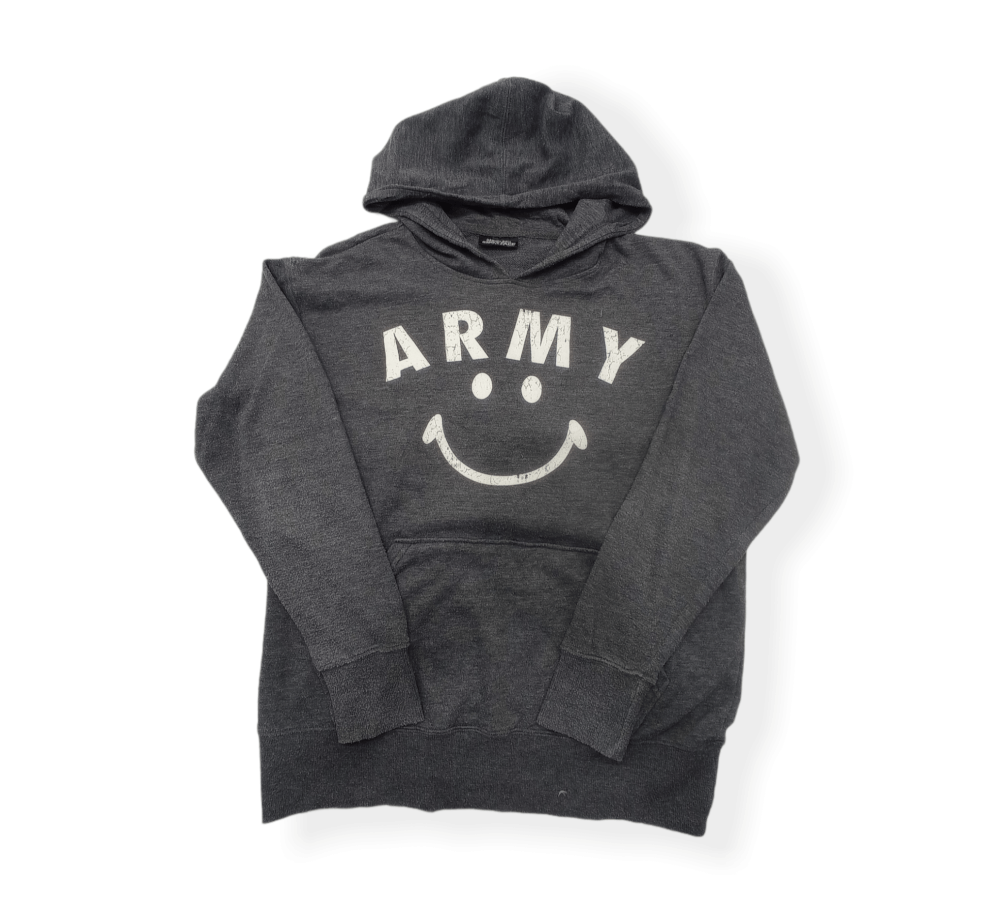 image of Avant Garde Harvey Ball Army Smile Face Hoodie in Dark Gray, Men's (Size Large)