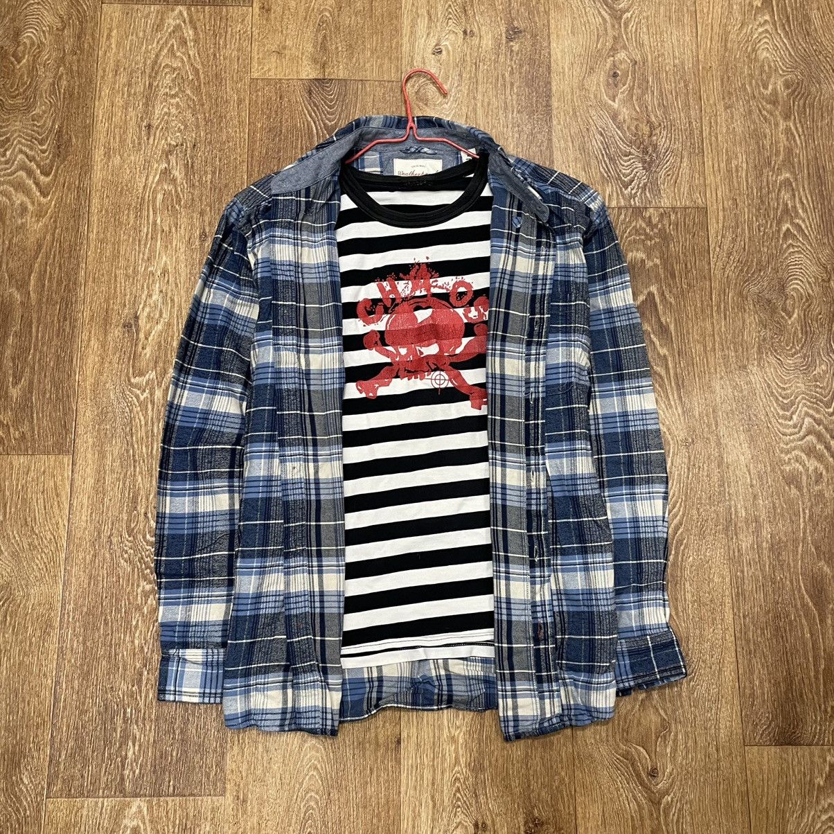 Vintage Vintage Y2K Checkered Shirt Striped Tee Layered Streetwear X Size US XL / EU 56 / 4 - 1 Thumbnail