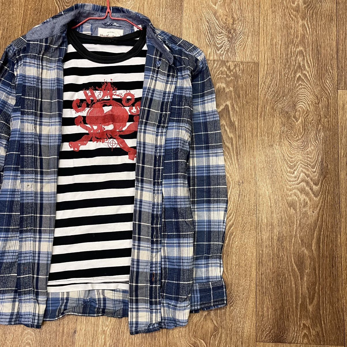 Vintage Vintage Y2K Checkered Shirt Striped Tee Layered Streetwear X Size US XL / EU 56 / 4 - 2 Thumbnail