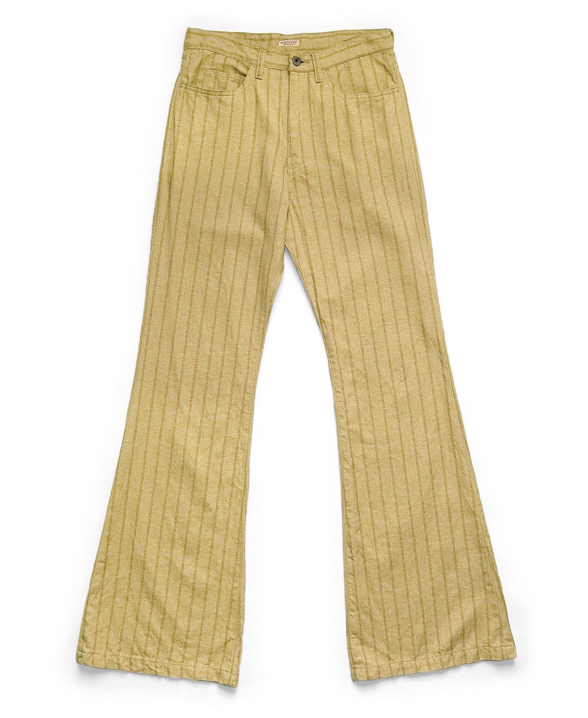 image of Kapital Linen Gibson Striped Okabellbo Flare Pants 38Inch in Gold, Men's