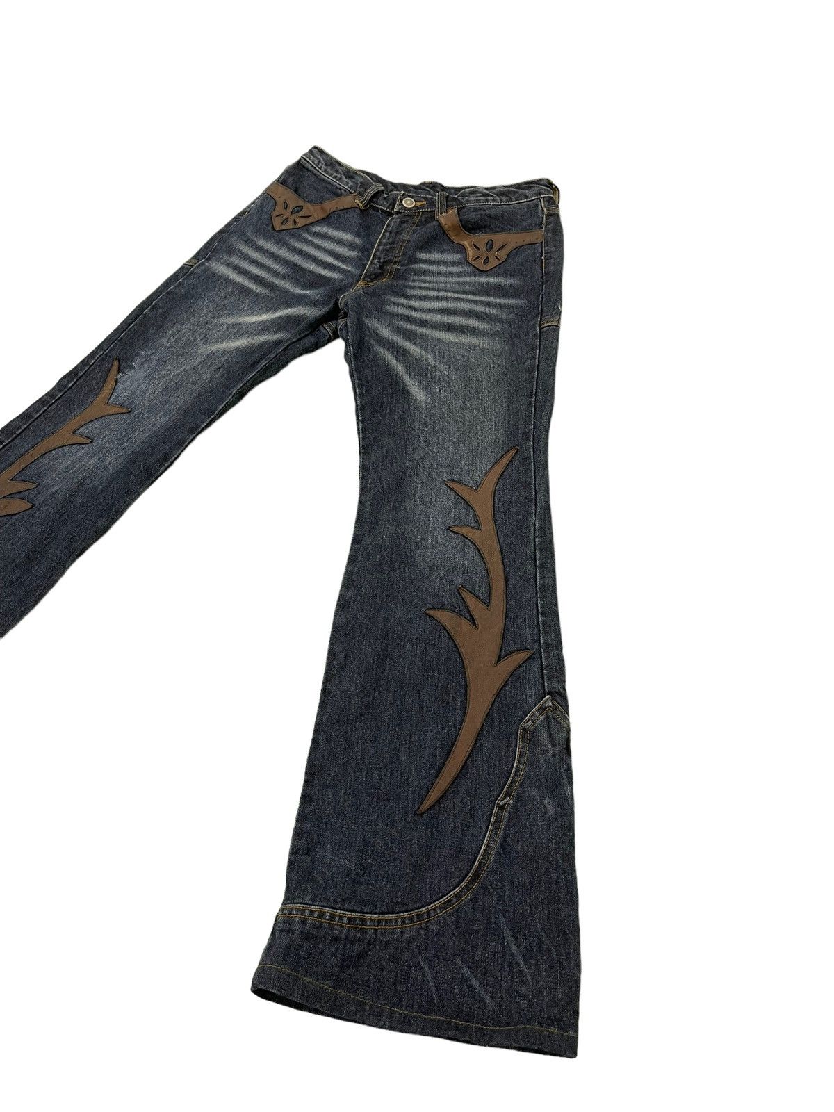 Japanese Brand Flare Jeans Custom Culture Gothic Leather Art Boot Cut 5🟦1 Size US 31 - 3 Thumbnail