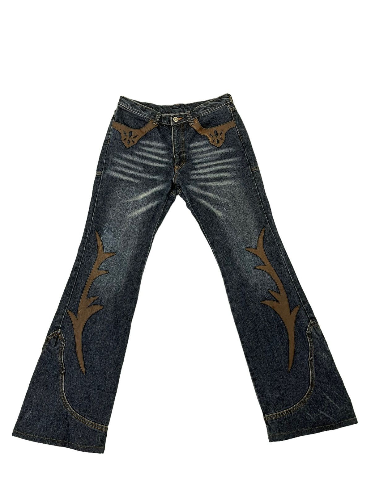 Japanese Brand Flare Jeans Custom Culture Gothic Leather Art Boot Cut 5🟦1 Size US 31 - 2 Thumbnail