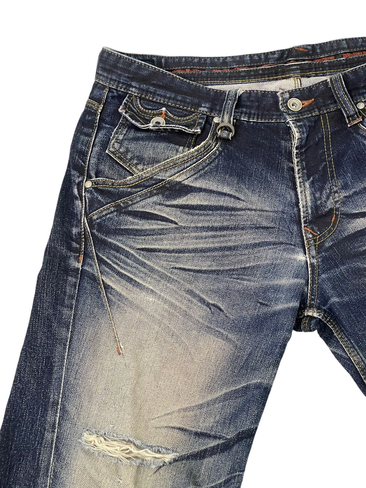 Japanese Brand Flare Jeans Nicole Club Distress Denim Acid Wash Stretch 5🟦 Size US 35 - 8 Thumbnail
