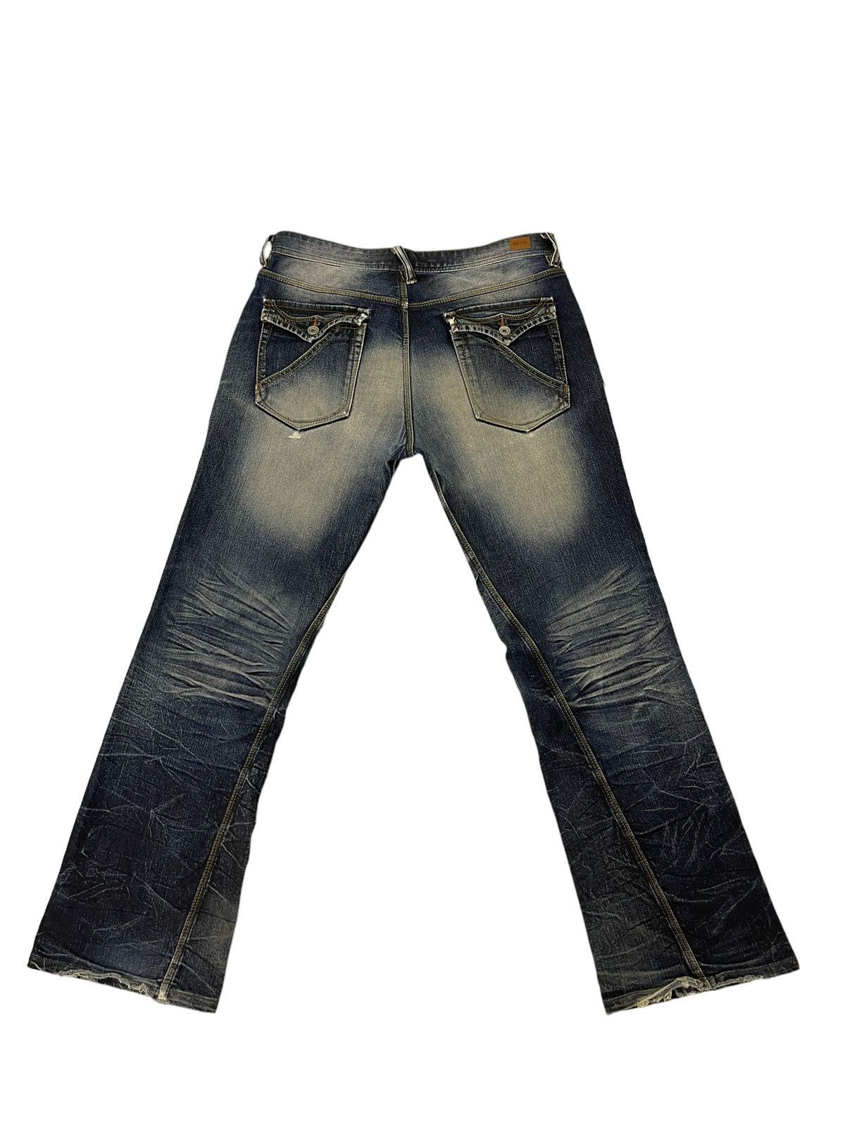Japanese Brand Flare Jeans Nicole Club Distress Denim Acid Wash Stretch 5🟦 Size US 35 - 12 Thumbnail
