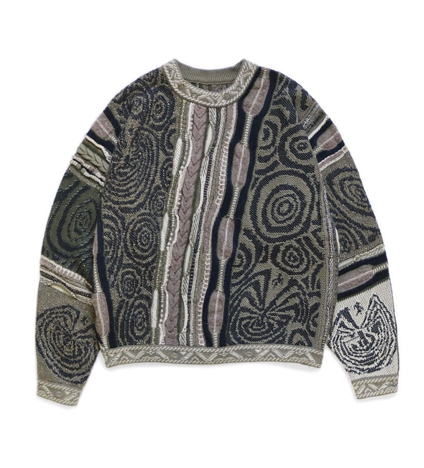 image of Kapital 7G Maze Gaudy Crew Neck Sweater in Beige, Men's (Size Small)