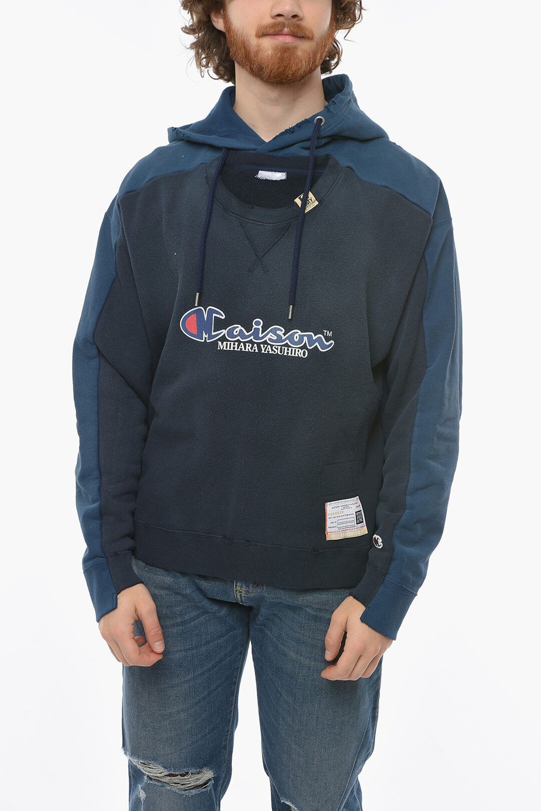 image of Miharayasuhiro Mmy Maison Logo Printed Hoodie in Blue, Men's (Size Medium)