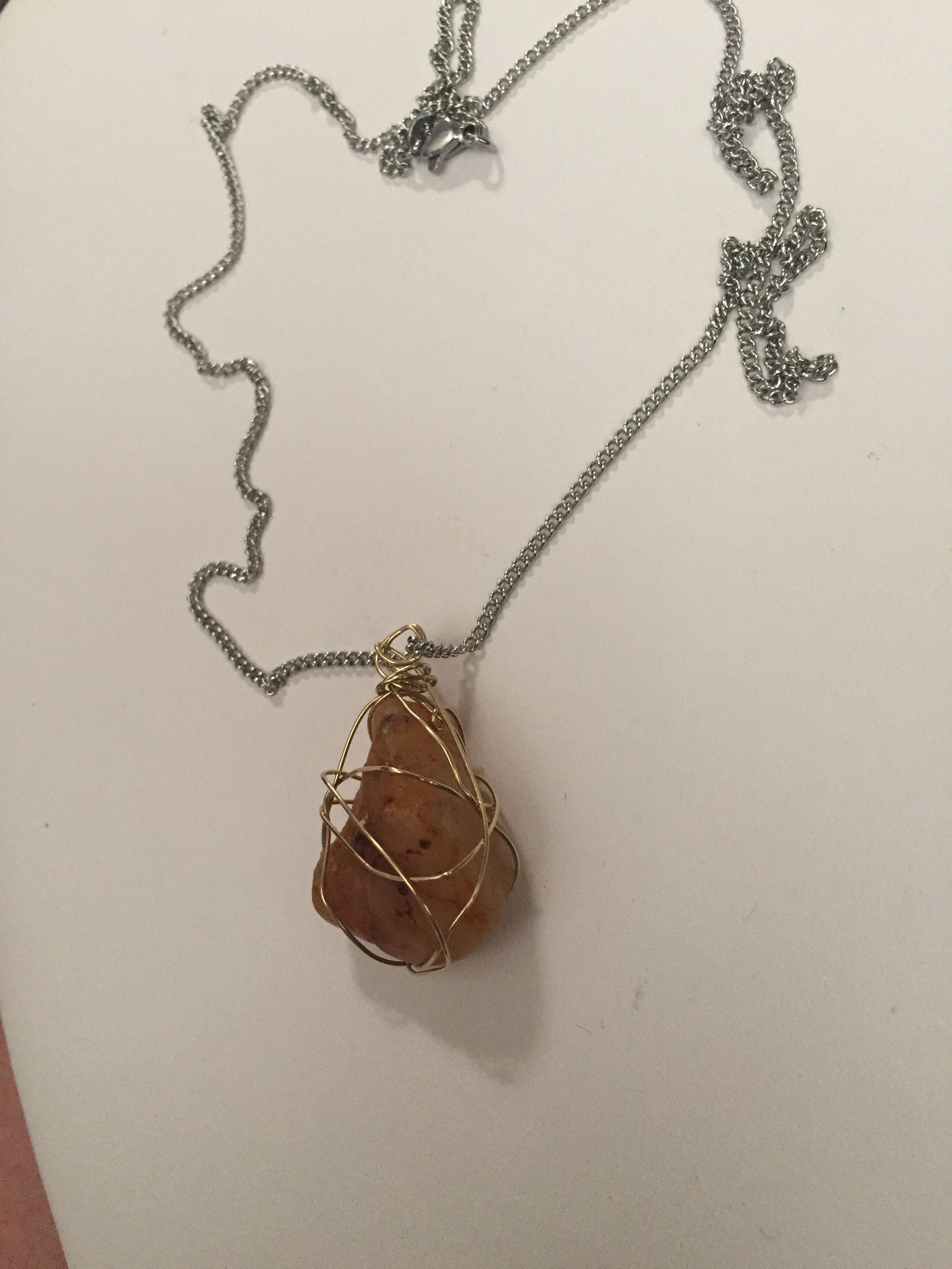 Handmade Quartz Stone Wired Stainless Steel Chain Necklace Size ONE SIZE - 2 Thumbnail