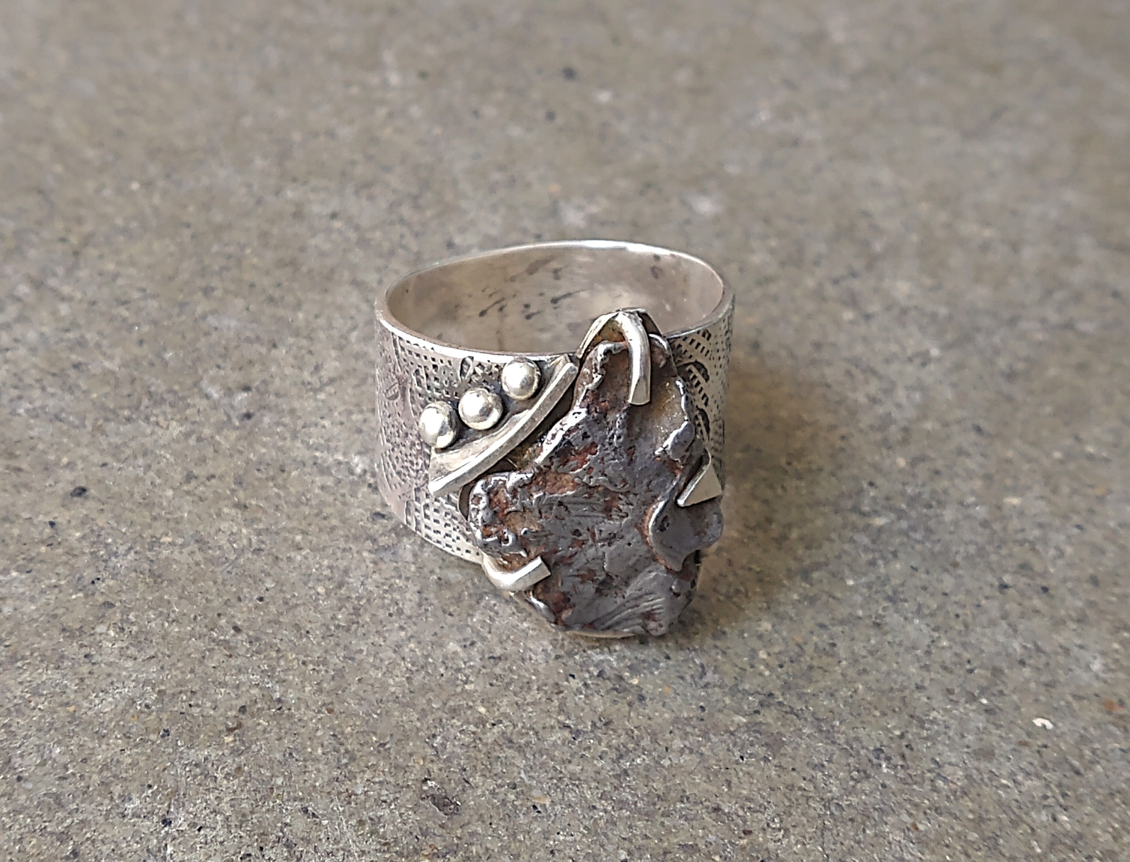 Jewelry × Vintage Sterling Silver Ring Size 12 Meteorite Modern Abstract Size ONE SIZE - 1 Thumbnail