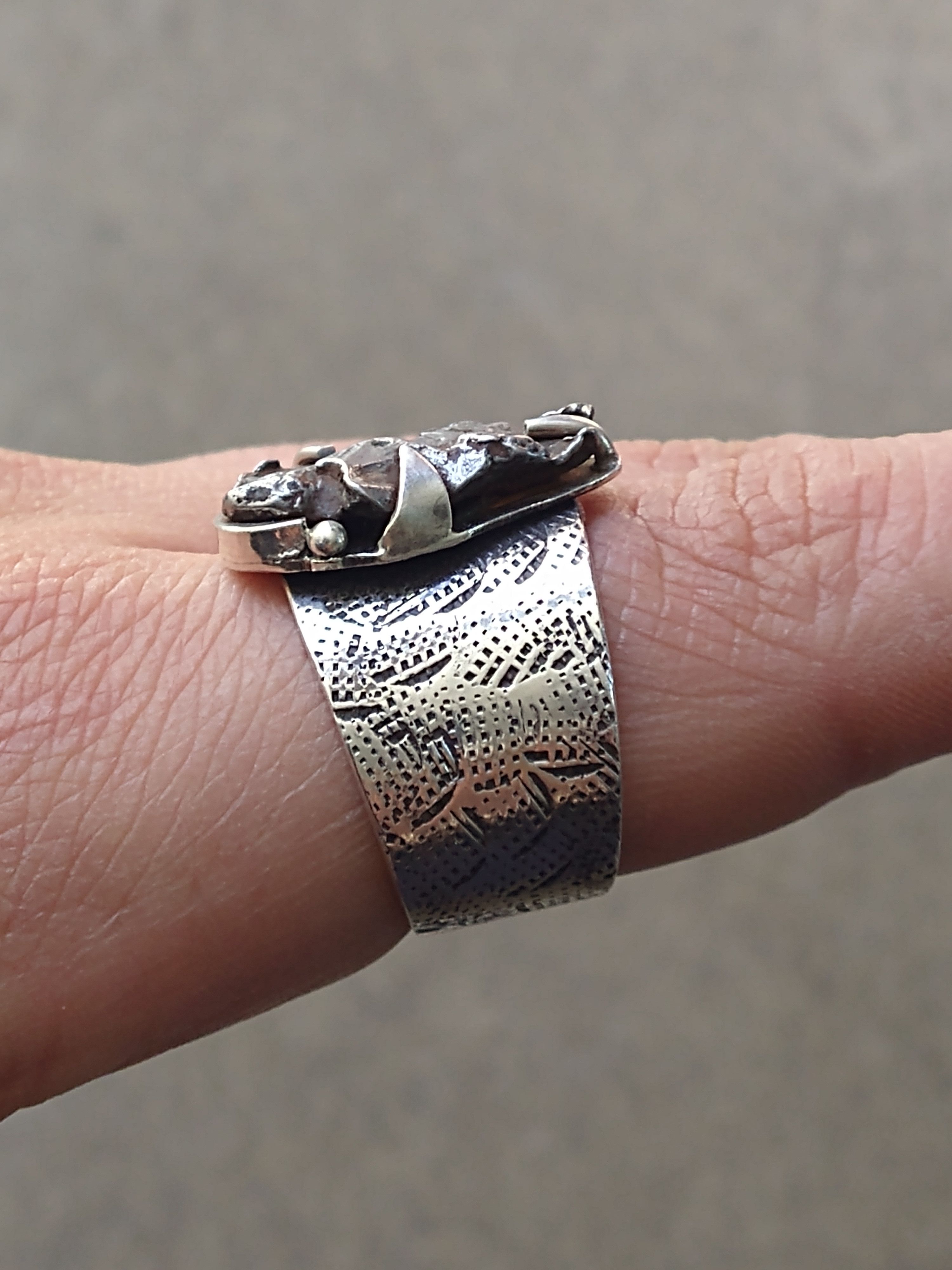 Jewelry × Vintage Sterling Silver Ring Size 12 Meteorite Modern Abstract Size ONE SIZE - 15 Thumbnail