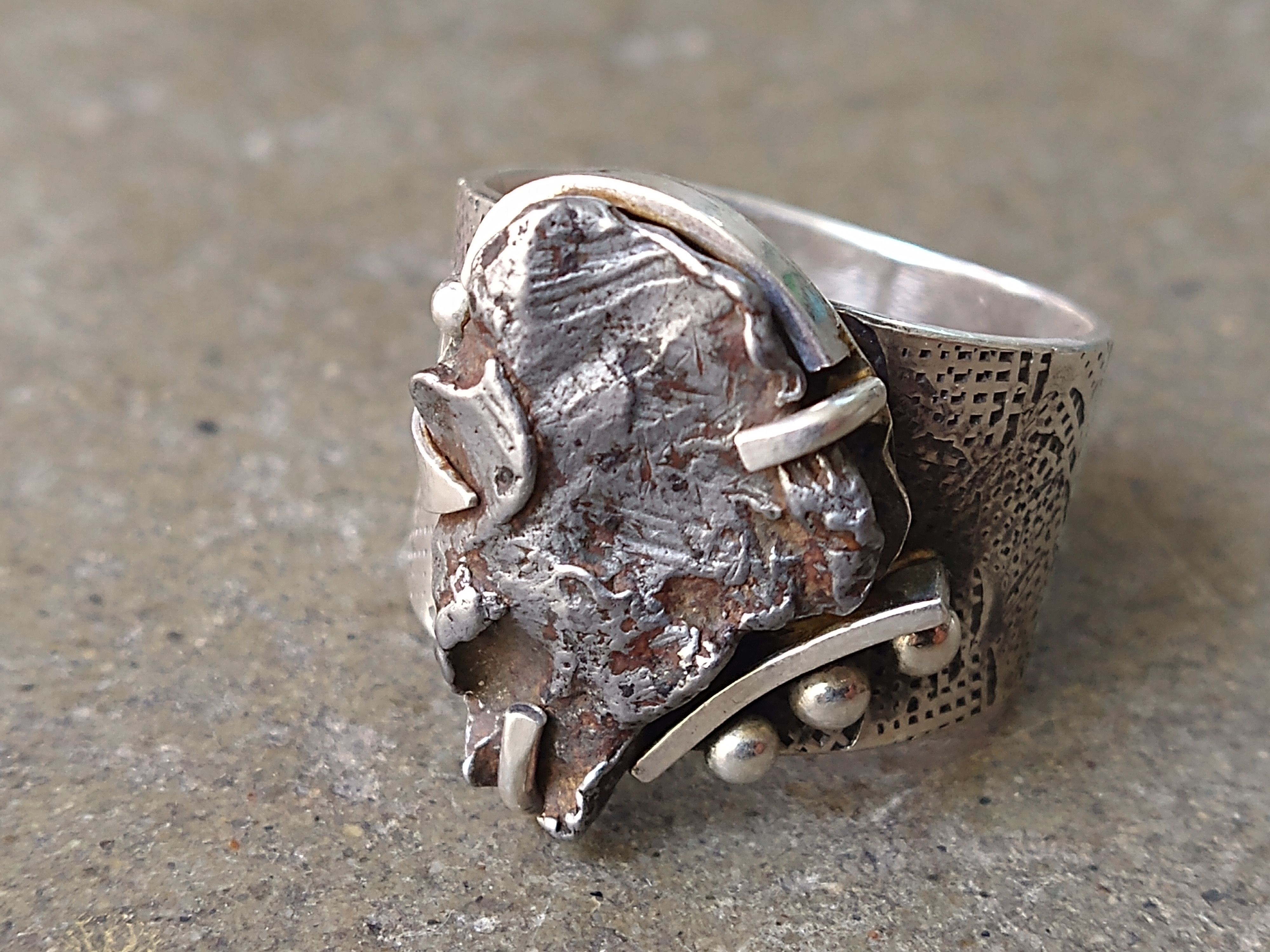 Jewelry × Vintage Sterling Silver Ring Size 12 Meteorite Modern Abstract Size ONE SIZE - 4 Thumbnail