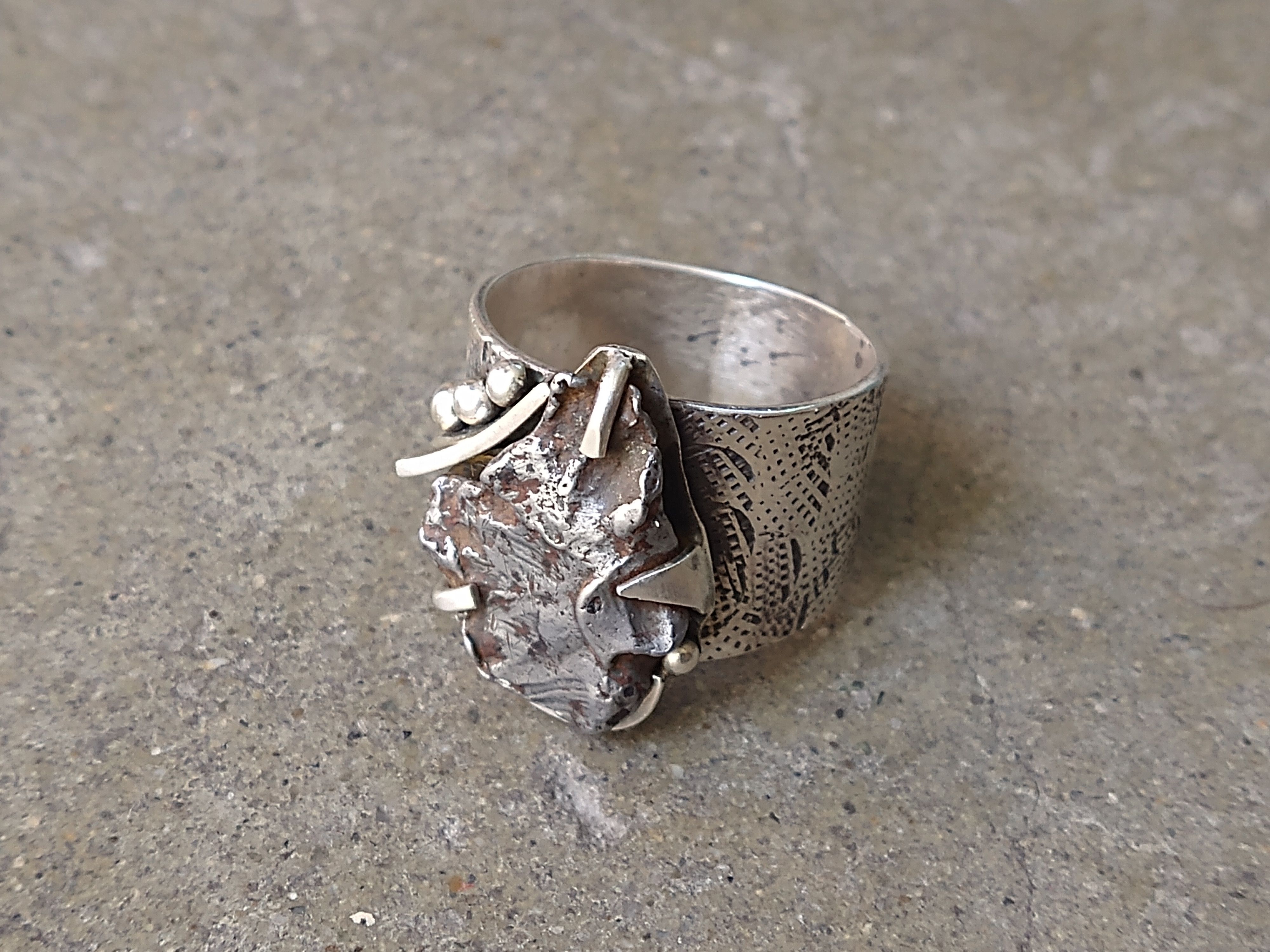 Jewelry × Vintage Sterling Silver Ring Size 12 Meteorite Modern Abstract Size ONE SIZE - 3 Thumbnail