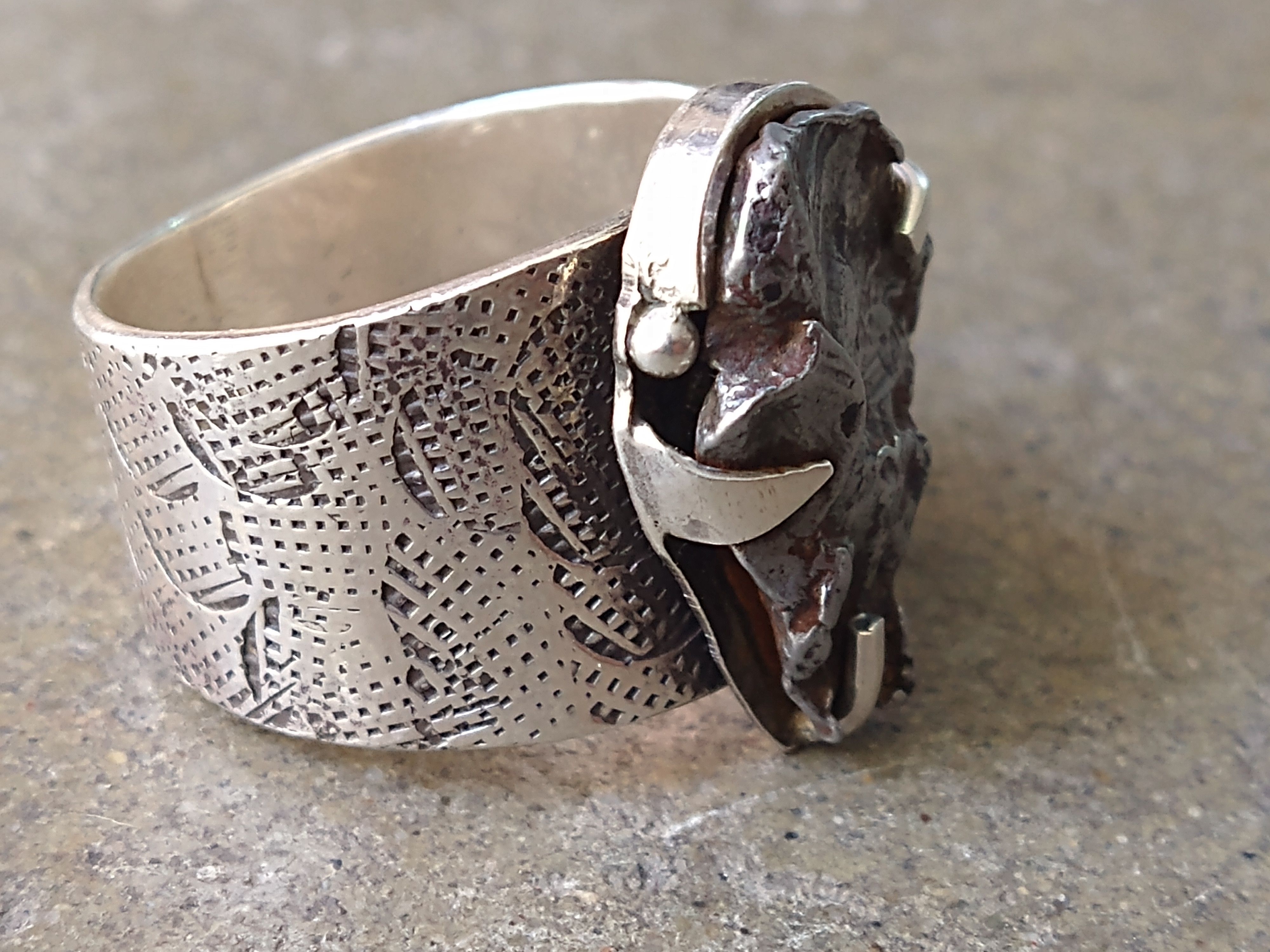 Jewelry × Vintage Sterling Silver Ring Size 12 Meteorite Modern Abstract Size ONE SIZE - 5 Thumbnail