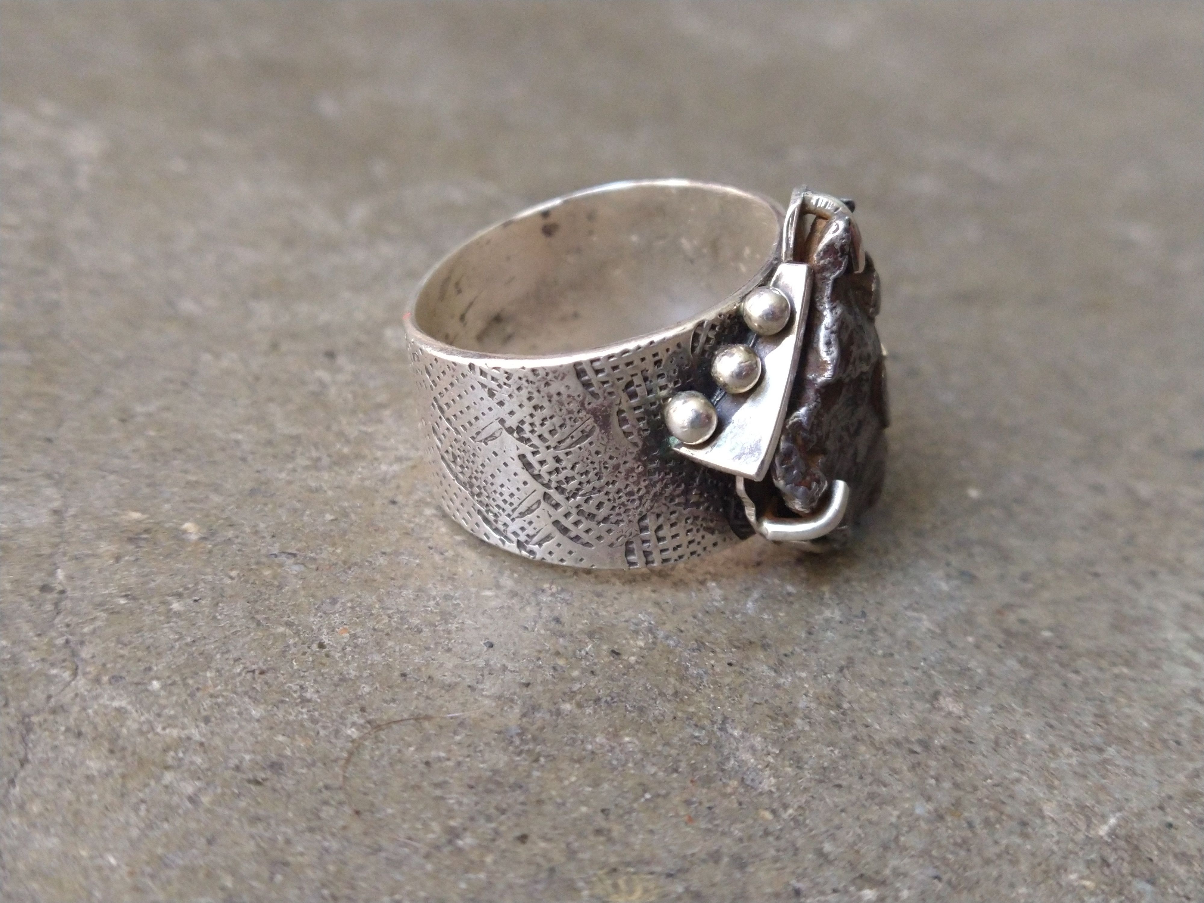 Jewelry × Vintage Sterling Silver Ring Size 12 Meteorite Modern Abstract Size ONE SIZE - 6 Thumbnail