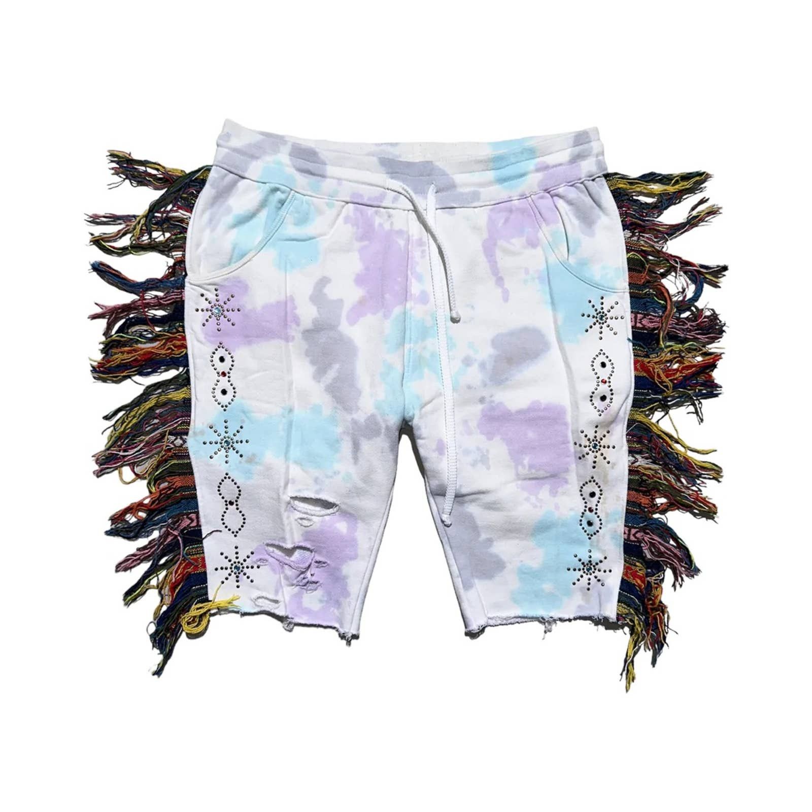 image of Fringed Jeweled Alchemist Shorts in White, Men's (Size 32)