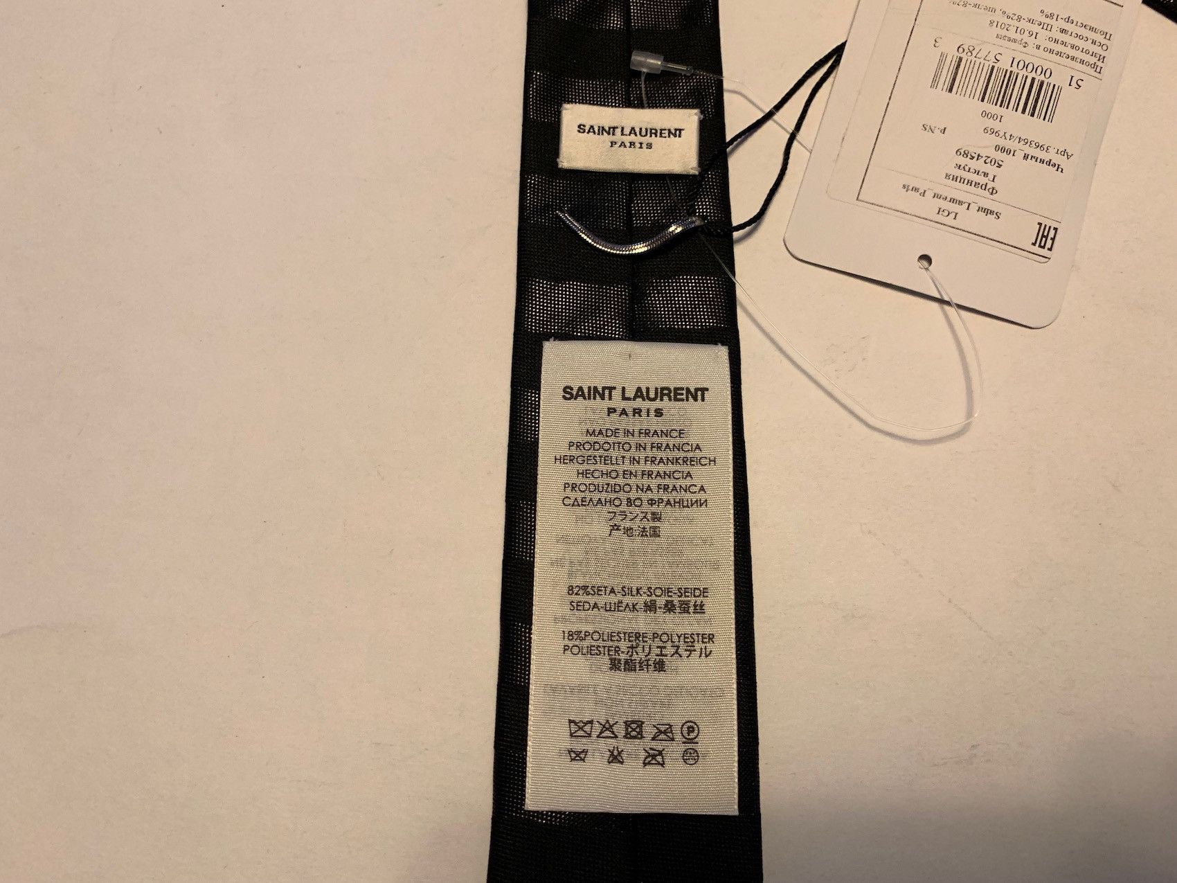Hedi Slimane × Saint Laurent Paris FW'16 Striped Slim Tie in Black Silk Blend Size ONE SIZE - 4 Thumbnail