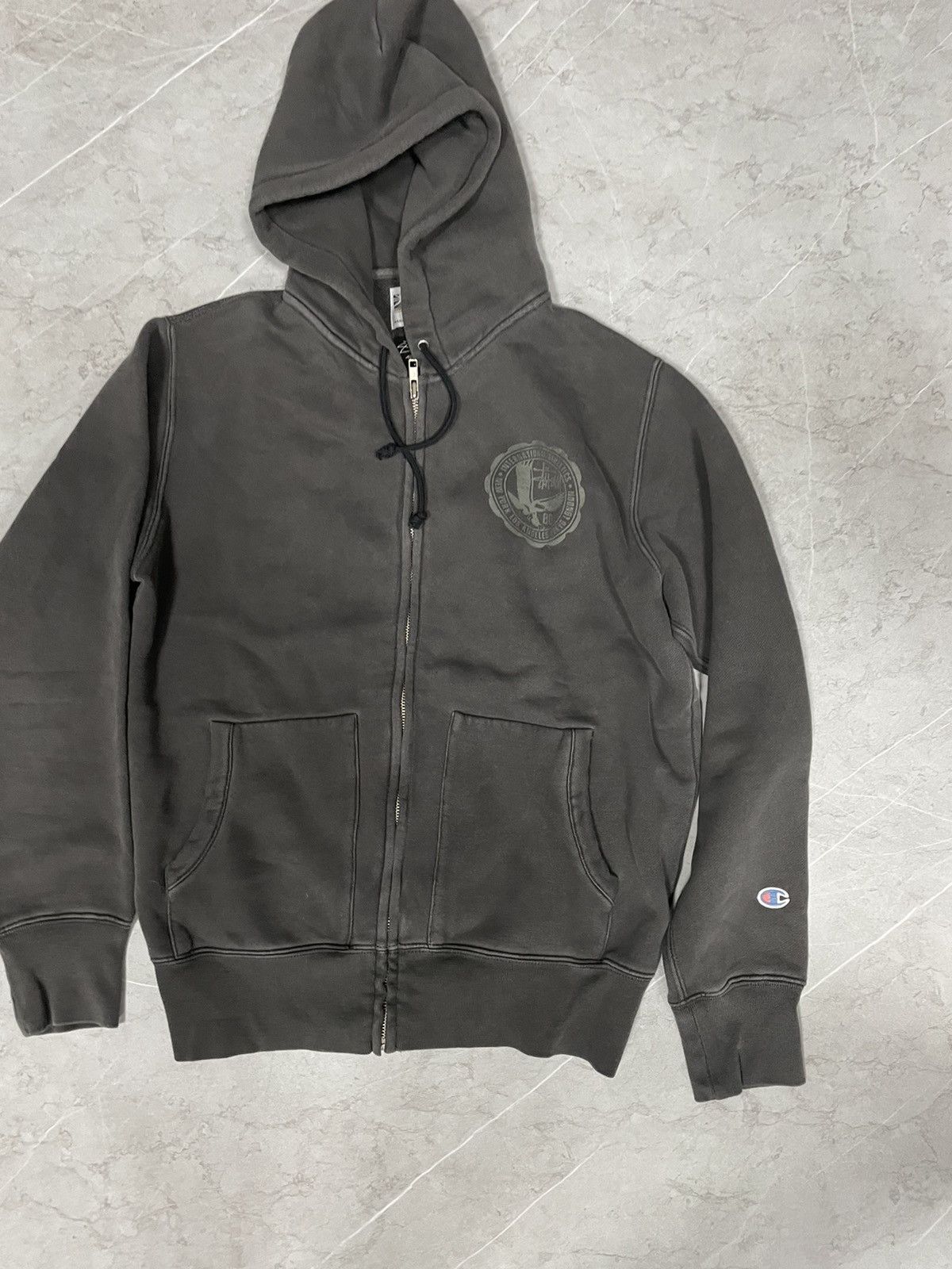 Champion Stussy Vintage Stussy x champion washed zip up hoodie Grailed