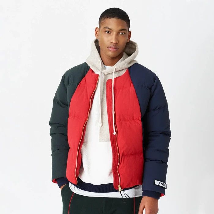 image of Kith Colourblocked Puffer Down-Filled Jacket 'scarlet' M, Men's (Size Medium)