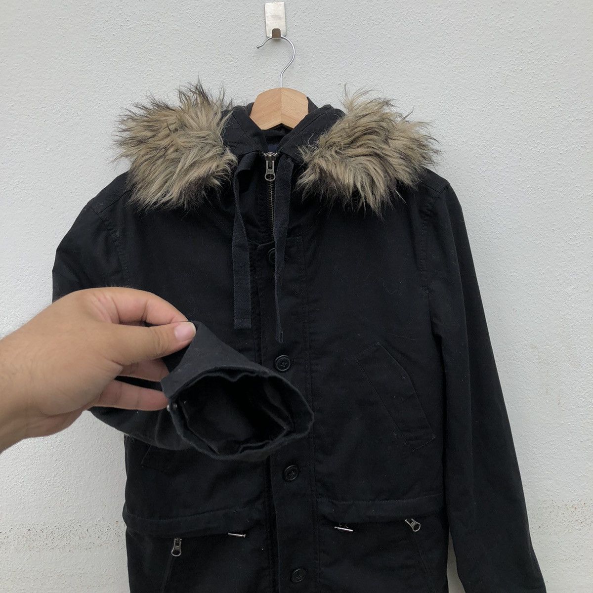 Japanese Brand GAP BIKER PARACHUTE MULTI POCKET JACKET MINK FUR HOODIE Size US XS / EU 42 / 0 - 6 Thumbnail