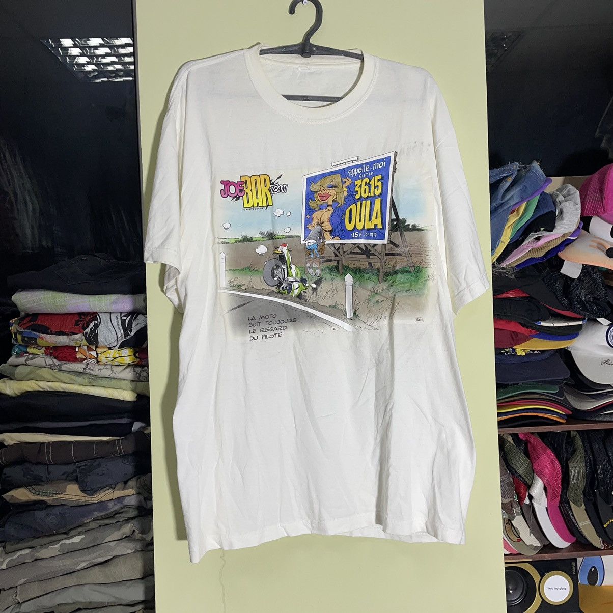 image of 90's Adult “ Tits Print Biker Porno “ Sexy Humor Tee in White, Men's (Size XL)