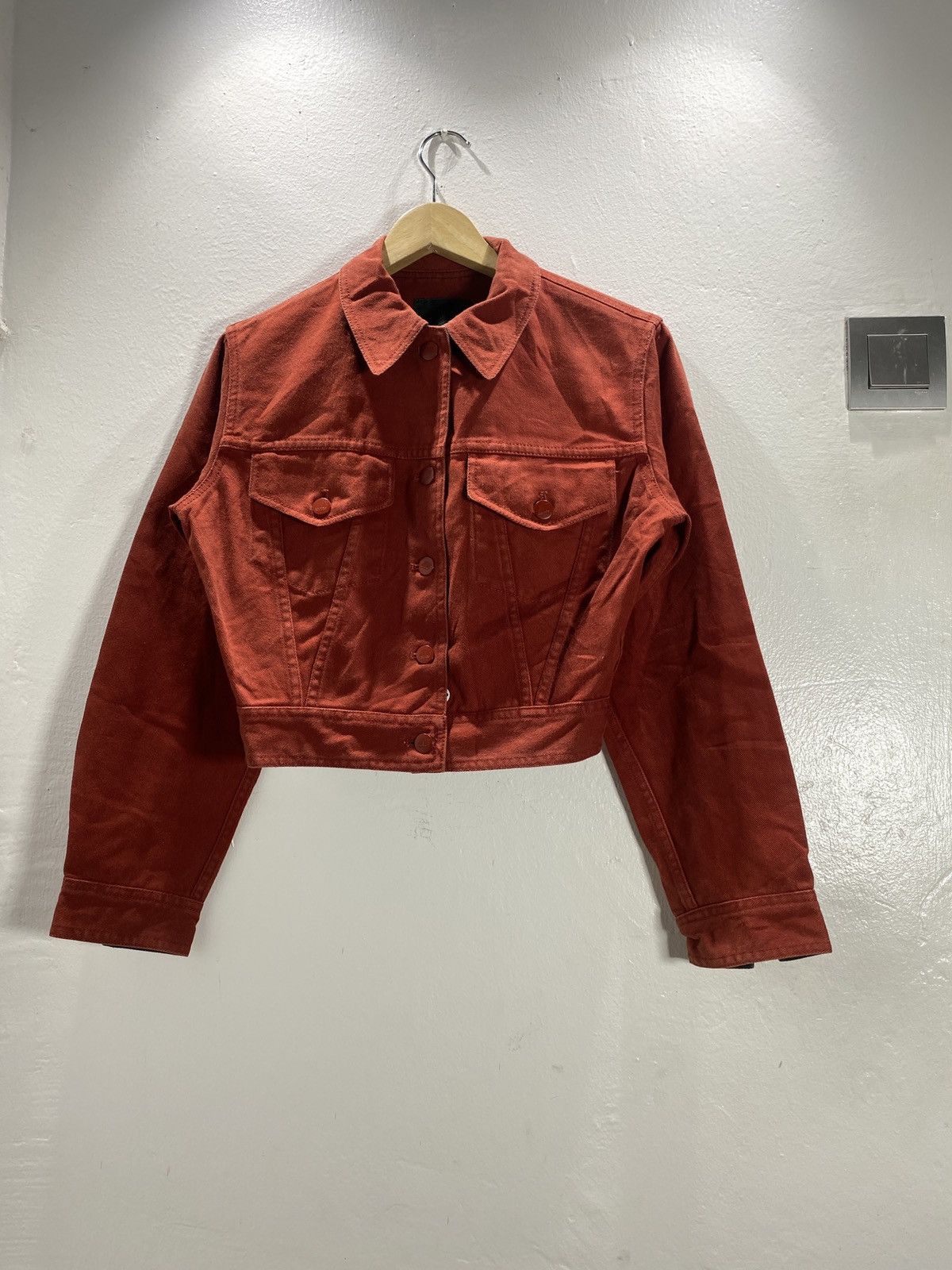 image of Jean Paul Gaultier (Junior Gaultier) Denim Jacket in Cherry Red, Women's (Size Medium)
