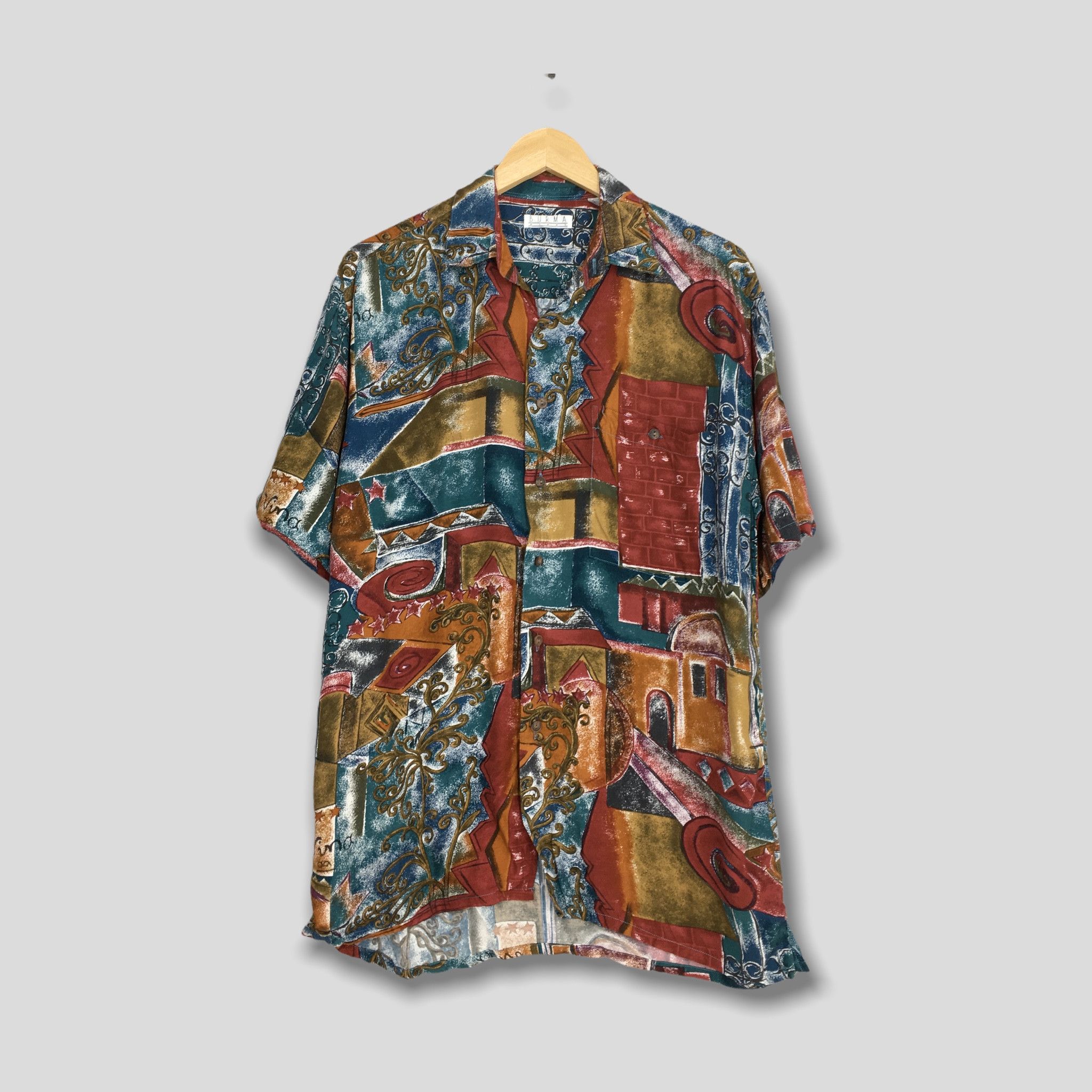 image of Vintage 90's Novelty Baroque Psychedelic Pattern Rayon Shirt, Men's (Size Medium)