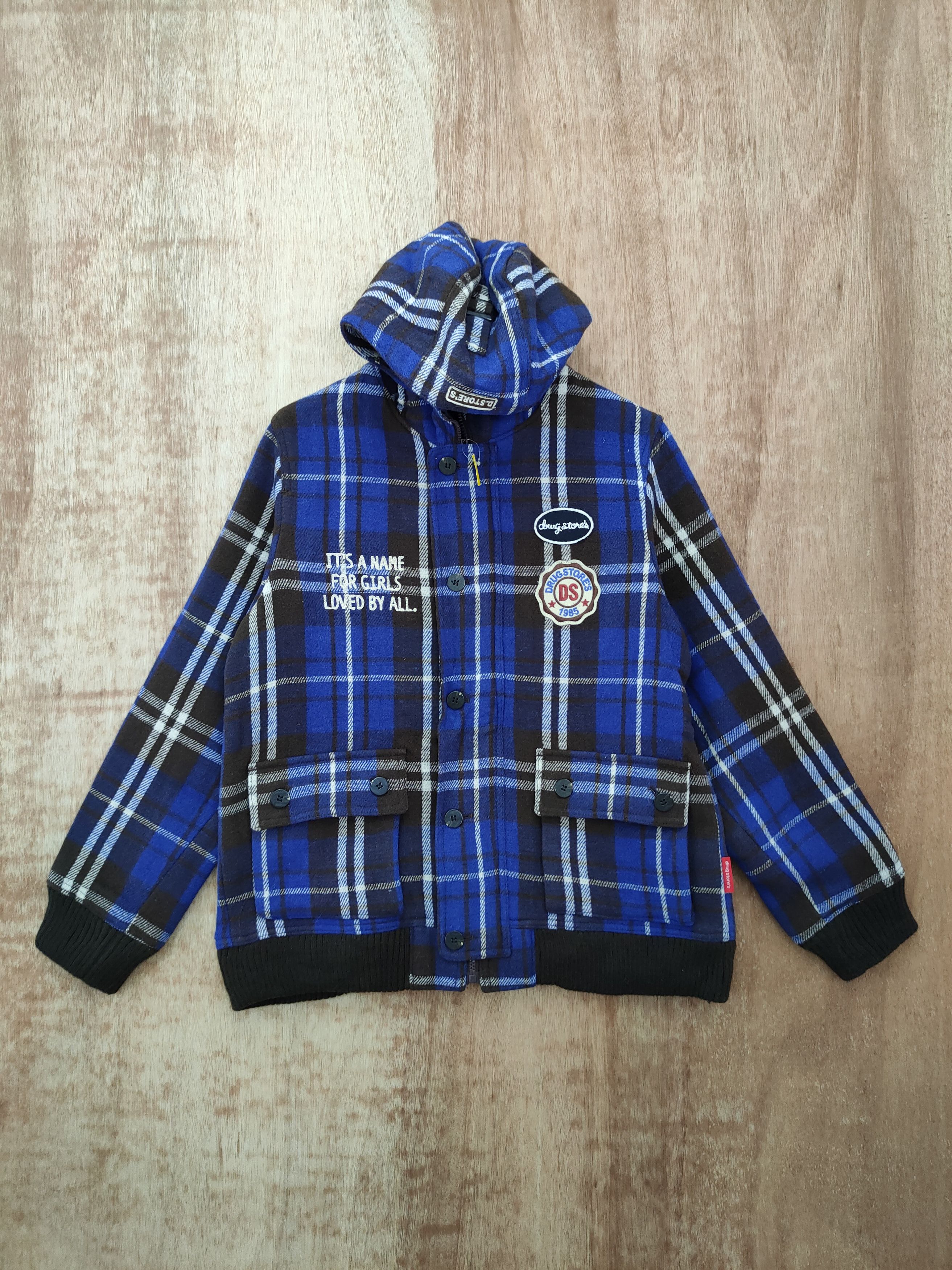 Japanese Brand DL Drug Store checkered blue wool hoodie jacket #4102 Size US M / EU 48-50 / 2 - 1 Thumbnail