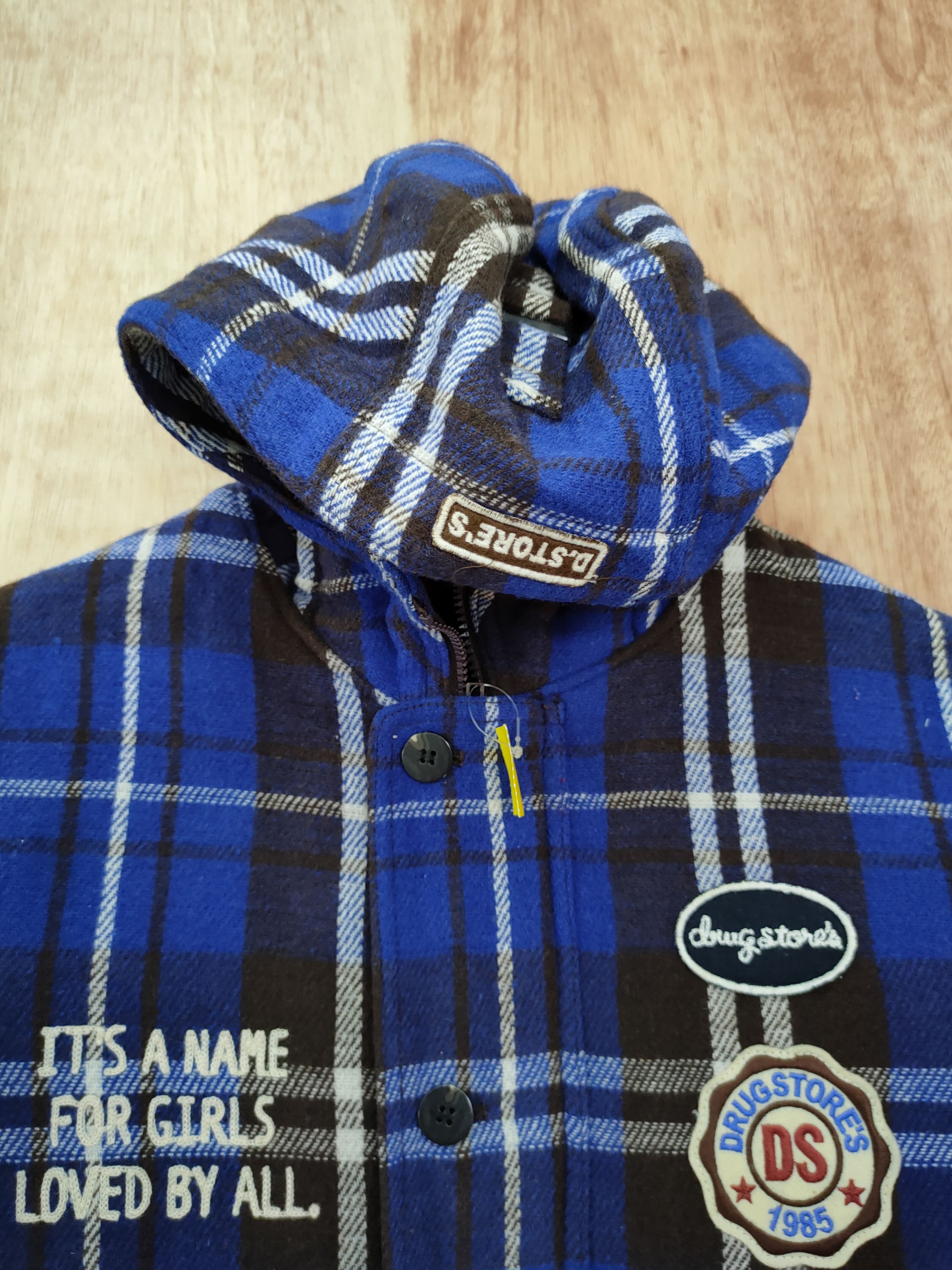 Japanese Brand DL Drug Store checkered blue wool hoodie jacket #4102 Size US M / EU 48-50 / 2 - 5 Thumbnail