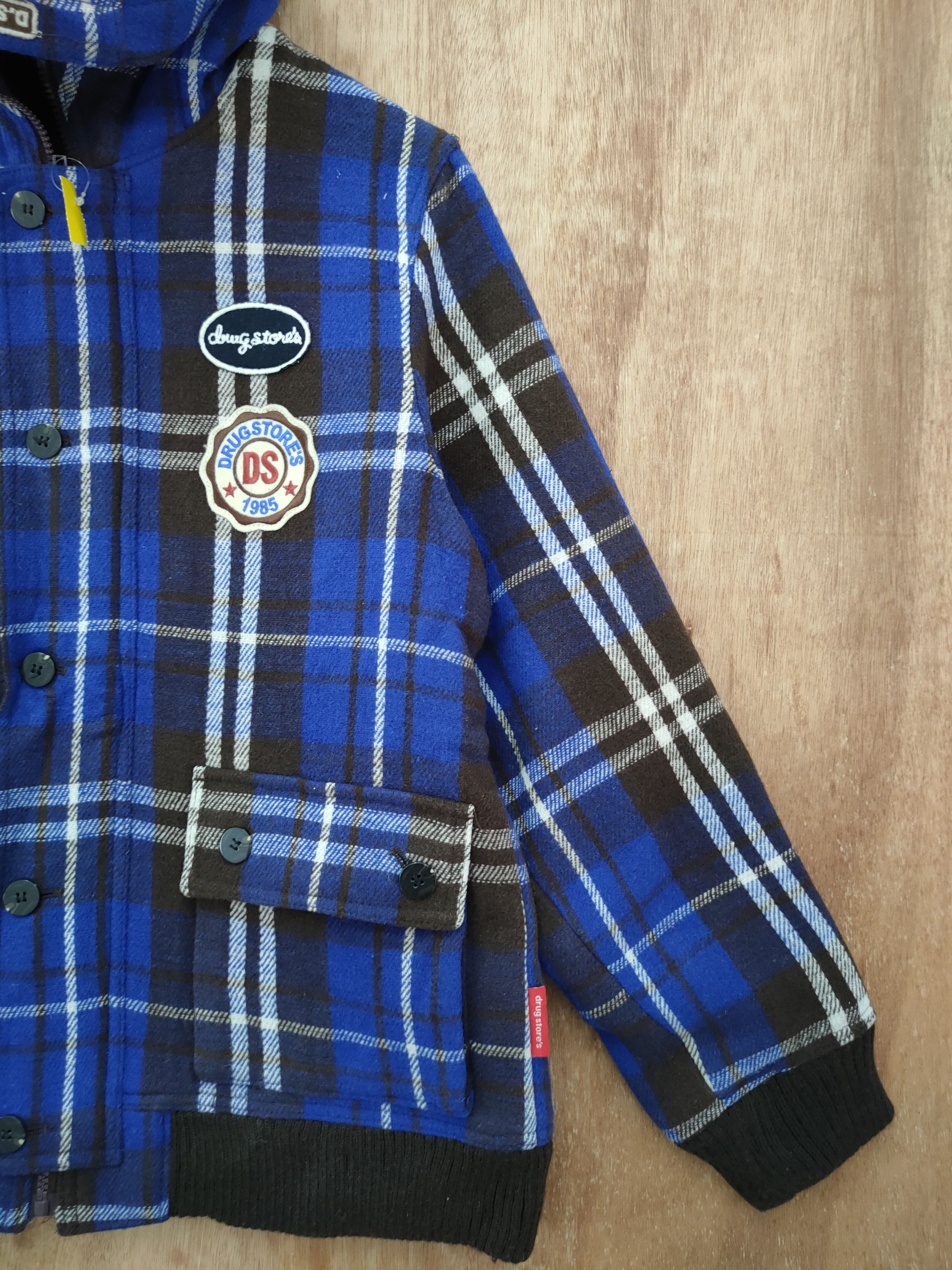 Japanese Brand DL Drug Store checkered blue wool hoodie jacket #4102 Size US M / EU 48-50 / 2 - 3 Thumbnail