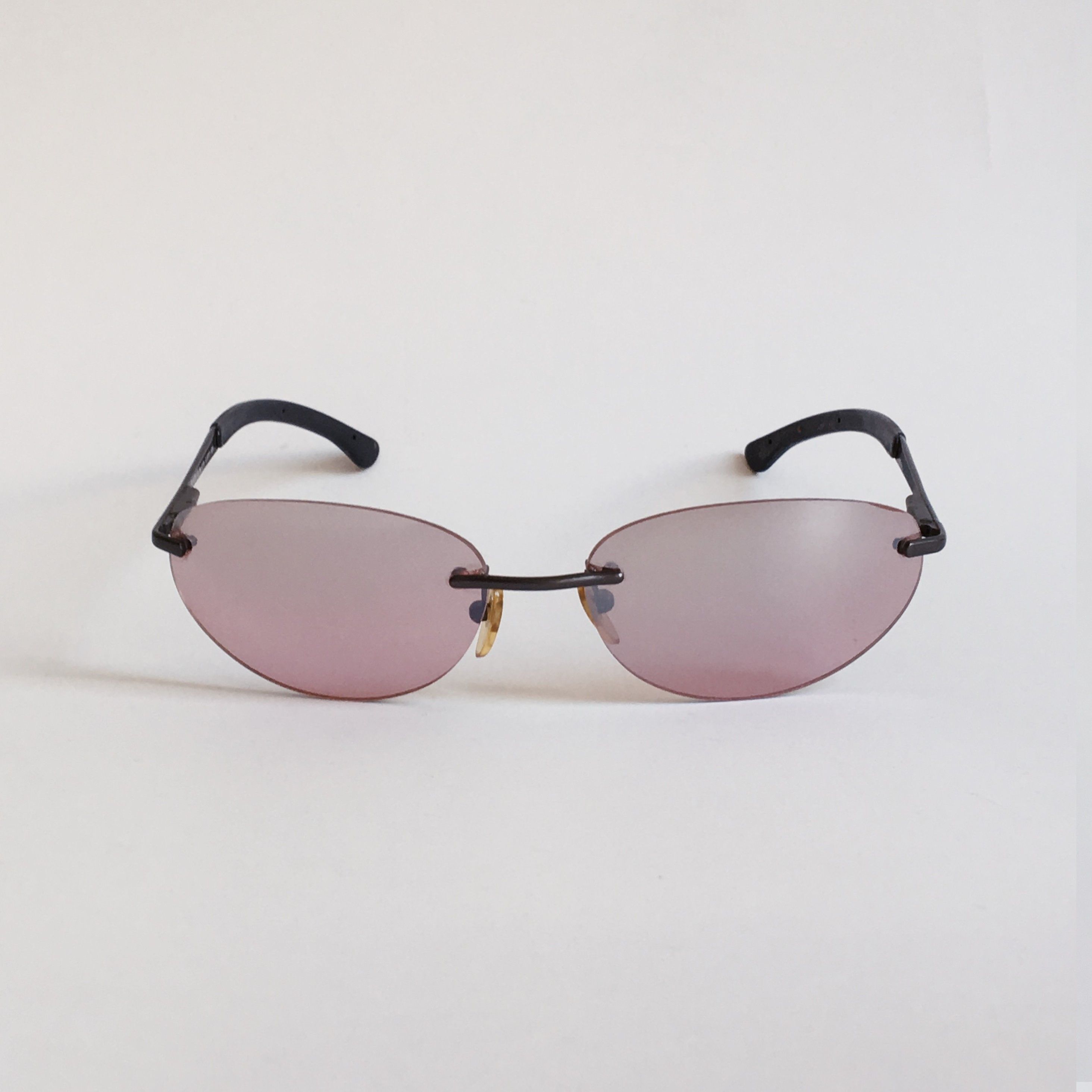 FLASH Vintage Oval Rimless Sunglasses Mirrored Pink 90s