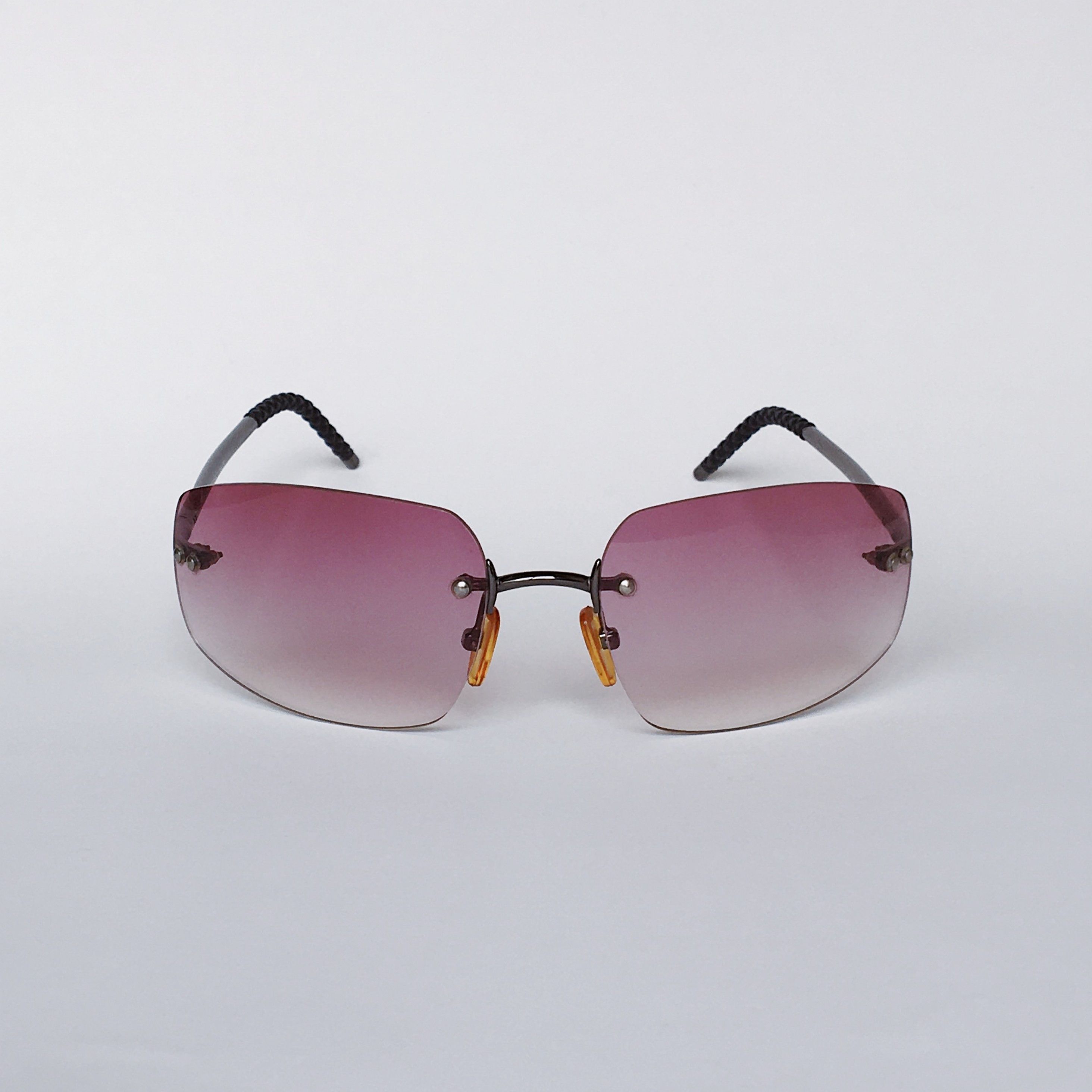 DE VALENTINI Vintage Square Rimless Pink Mirror Sunglasses