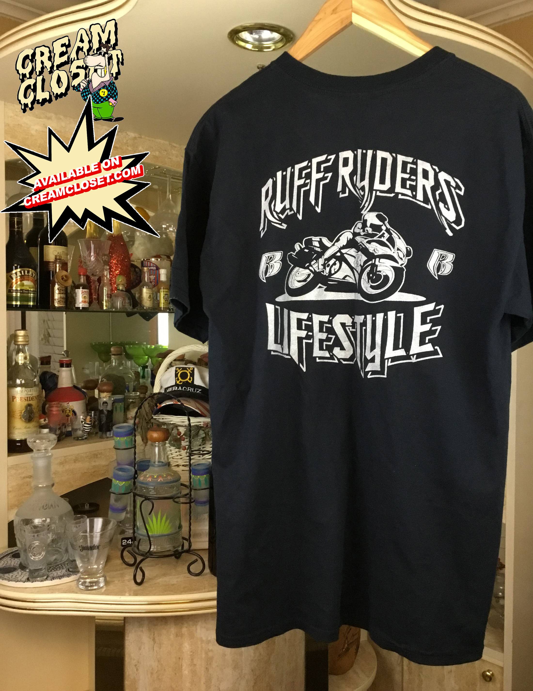 !! FINAL DROP !! VINTAGE DMX RUFF RYDERS LIFESTYLE BIG MOTORCYCLE LOGO TEE IN BLACK