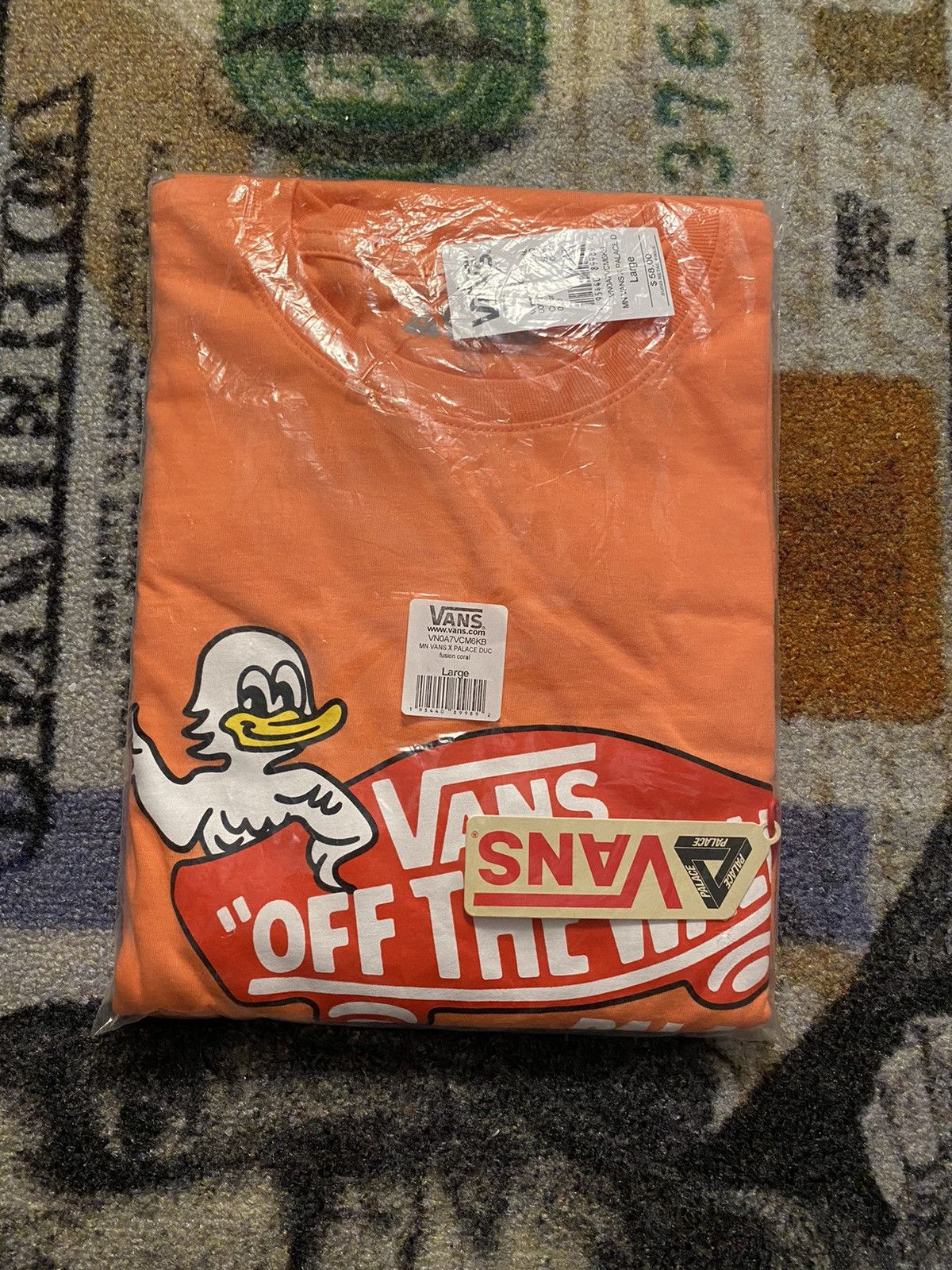 image of Palace Vans Duck Out Longsleeve Fusion Coral, Men's (Size Large)