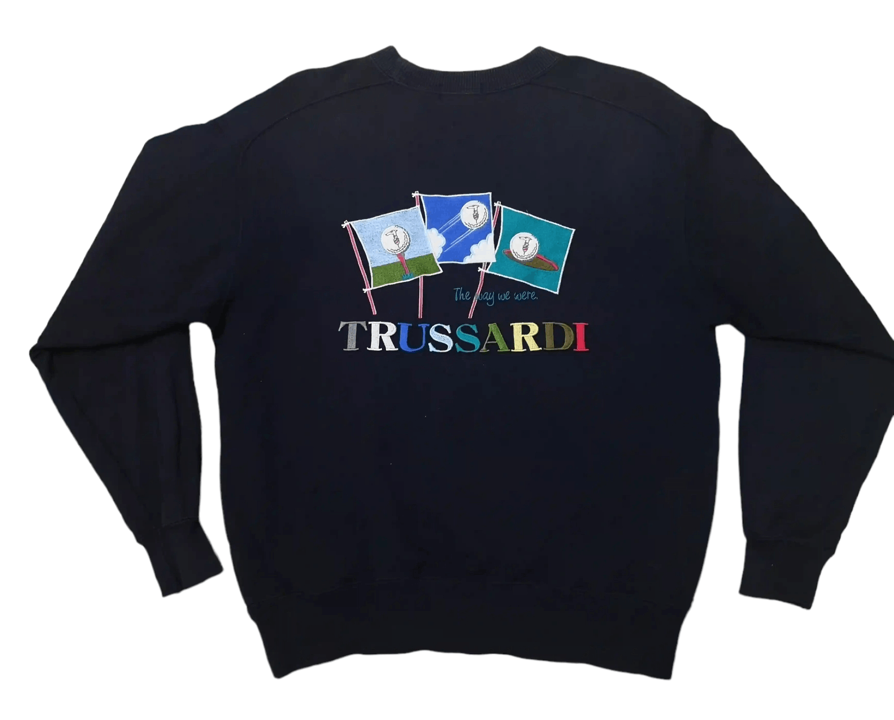 Rare! Vintage Trussardi Big Logo Spell Out Embroidery sold Crewneck Beige Color Pullover Jumper Sweatshirt Streetwear Brand Fashion Designer