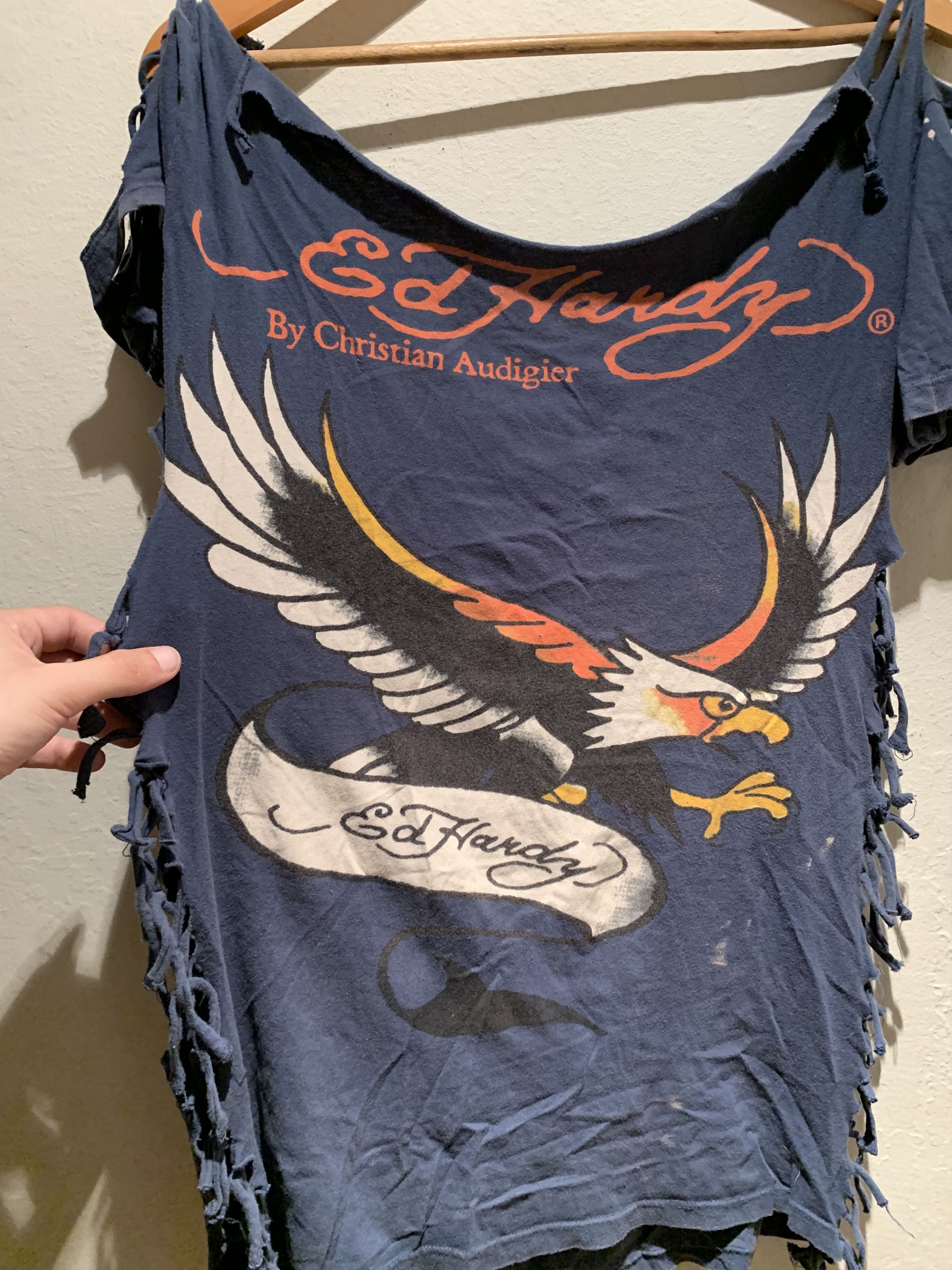 Ed Hardy *RARE* Vintage Ed Hardy Thrashed Open Back T-Shirt Size M / US 6-8 / IT 42-44 - 2 Thumbnail