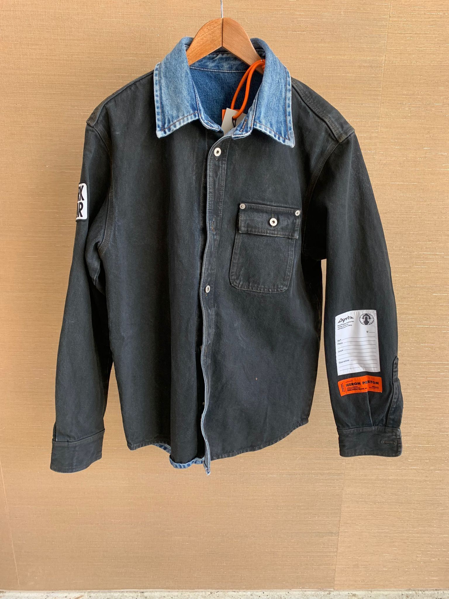 image of Heron Preston Spray Denim Over Shirt In Black, Men's (Size Small)