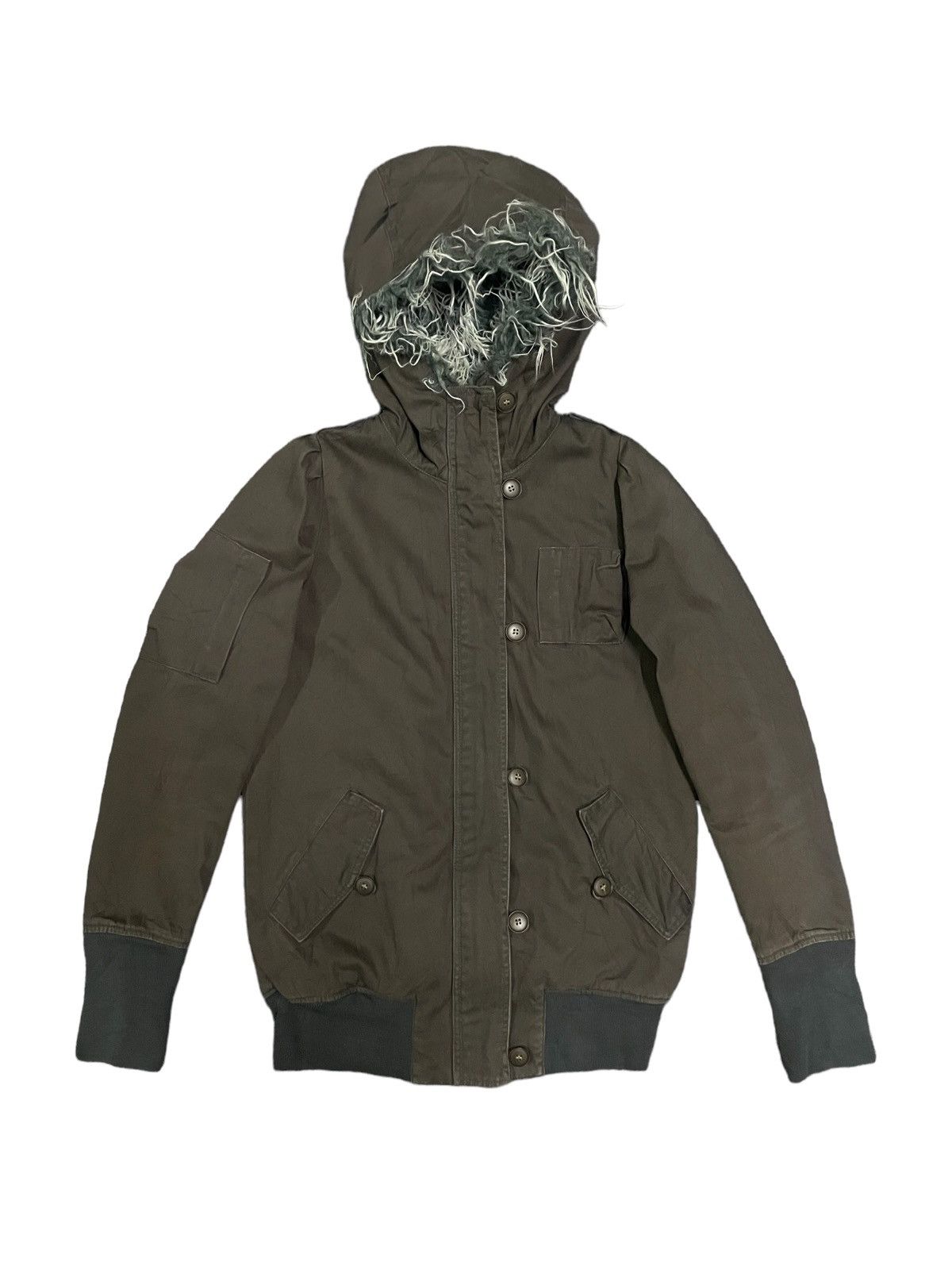 image of Archival Clothing Japanese Streetstyle Multipocket Mohair Hooded Jacket in Army, Women's (Size Smal
