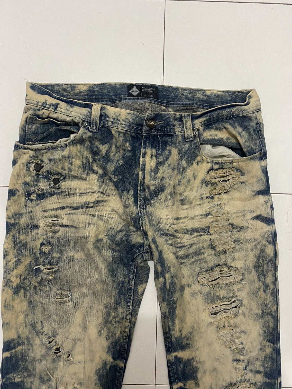 Vintage Distressed Road Narrow Acid Washed Denim Pants Size US 37 - 2 Thumbnail