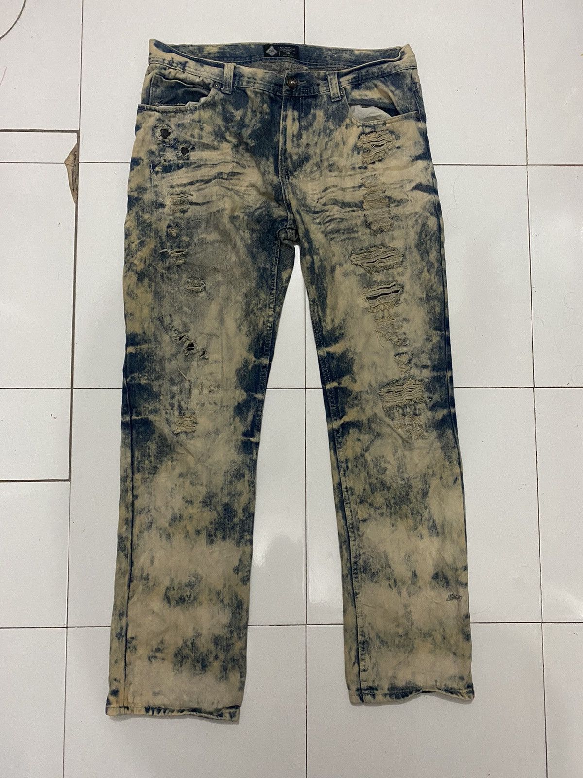 Vintage Distressed Road Narrow Acid Washed Denim Pants Size US 37 - 1 Thumbnail