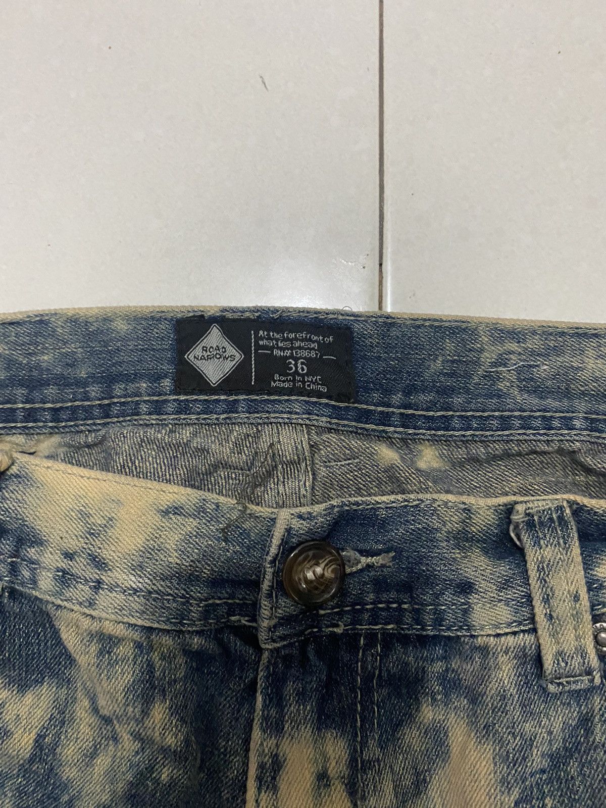 Vintage Distressed Road Narrow Acid Washed Denim Pants Size US 37 - 5 Thumbnail