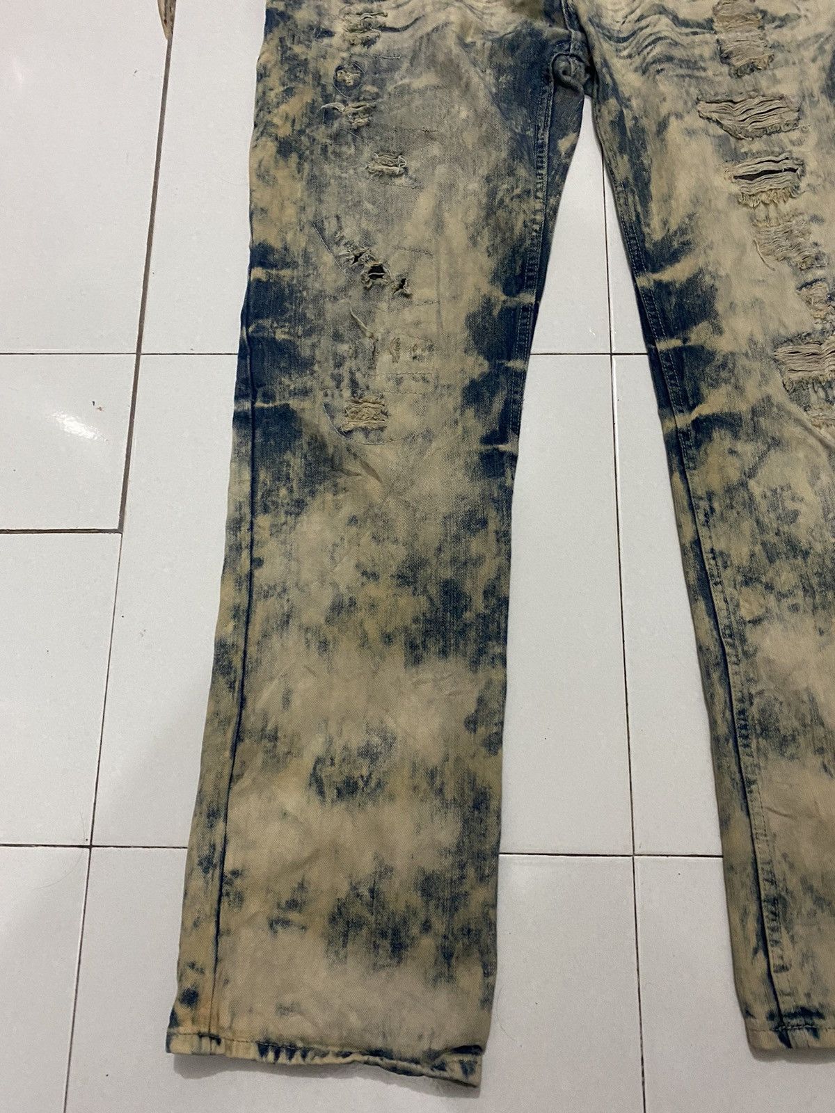 Vintage Distressed Road Narrow Acid Washed Denim Pants Size US 37 - 3 Thumbnail