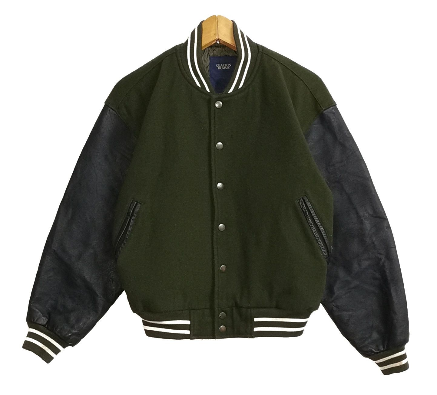 Japanese Brand Glafton Homme Leather Wool Varsity Jacket Size US M / EU 48-50 / 2 - 2 Thumbnail