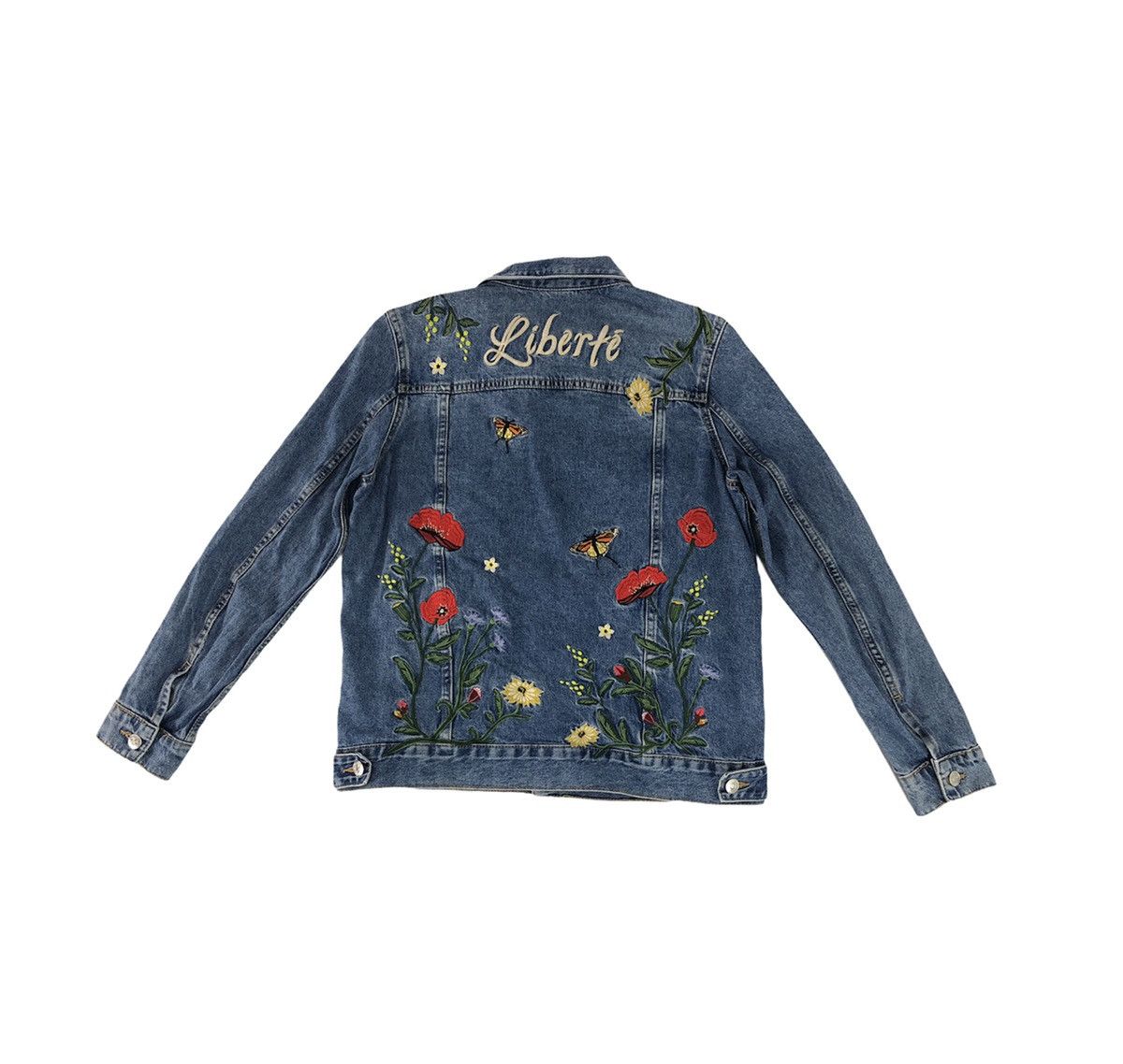 image of Liberte Indigo Denim Embroidery Floral Unique Art, Women's (Size Small)